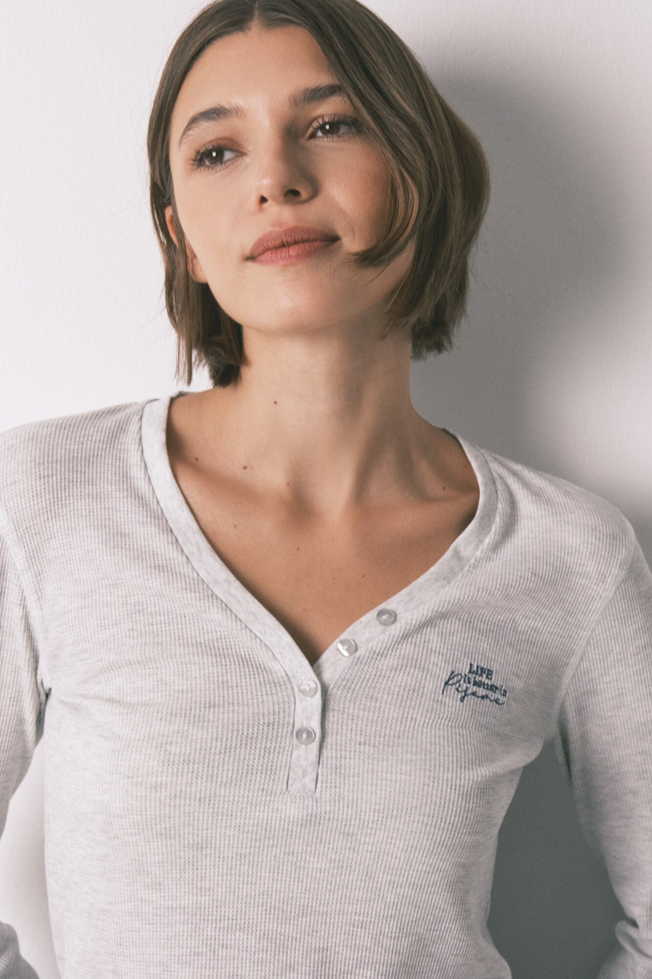 Grey waffle long sleeve T-shirt