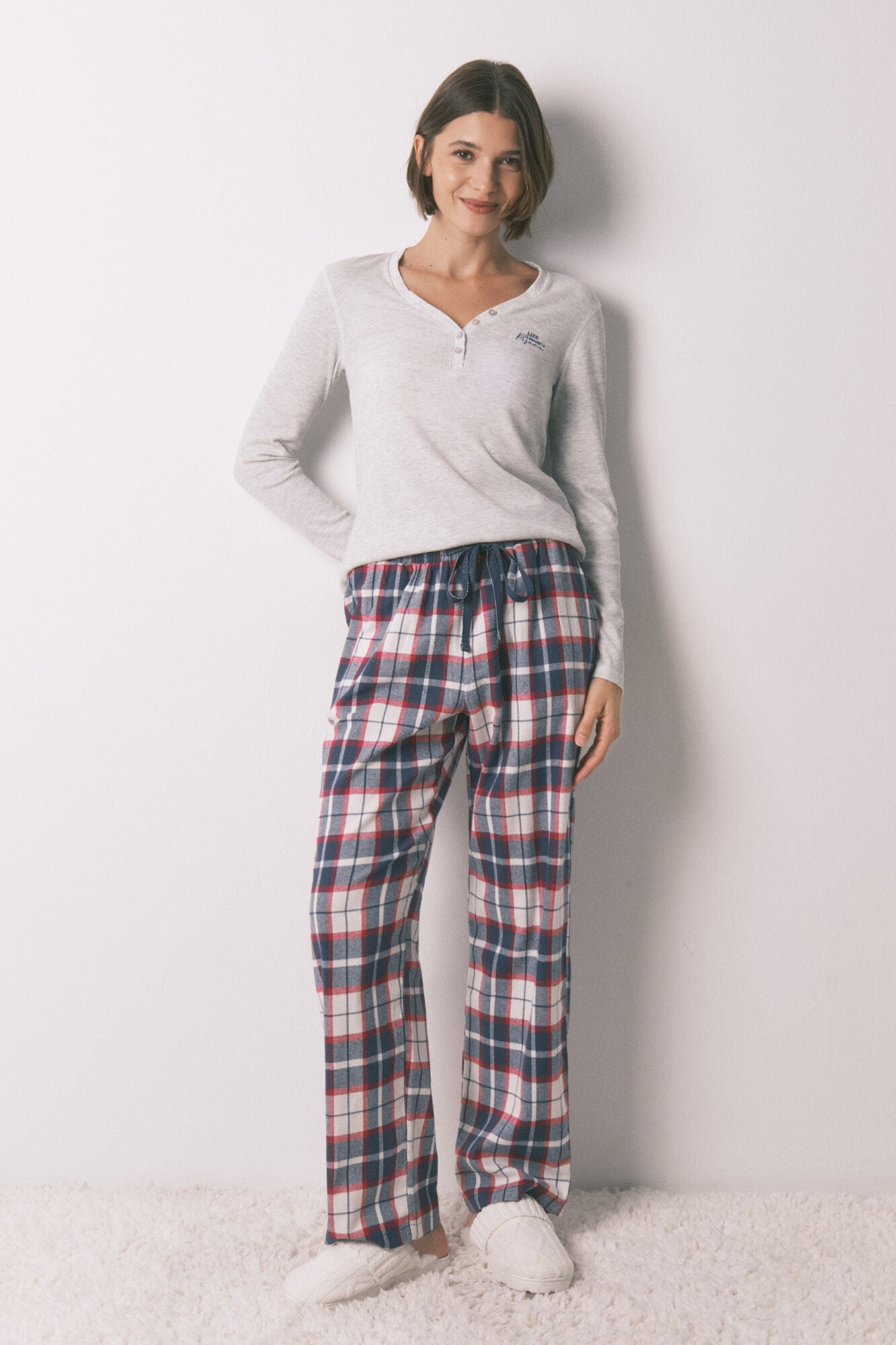 Grey waffle long sleeve T-shirt