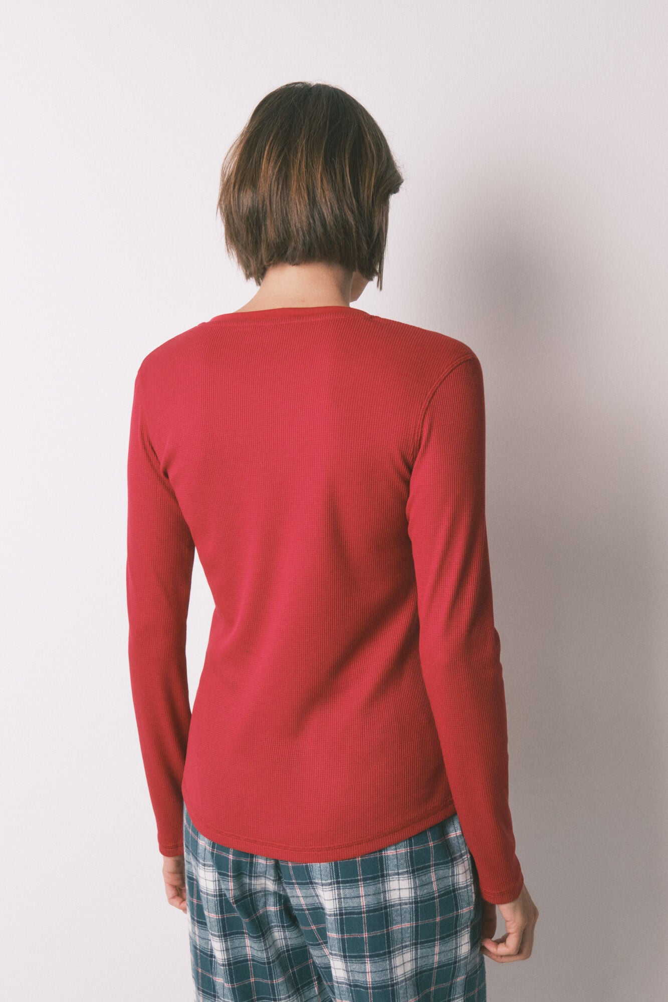 Long sleeve red waffle T-shirt