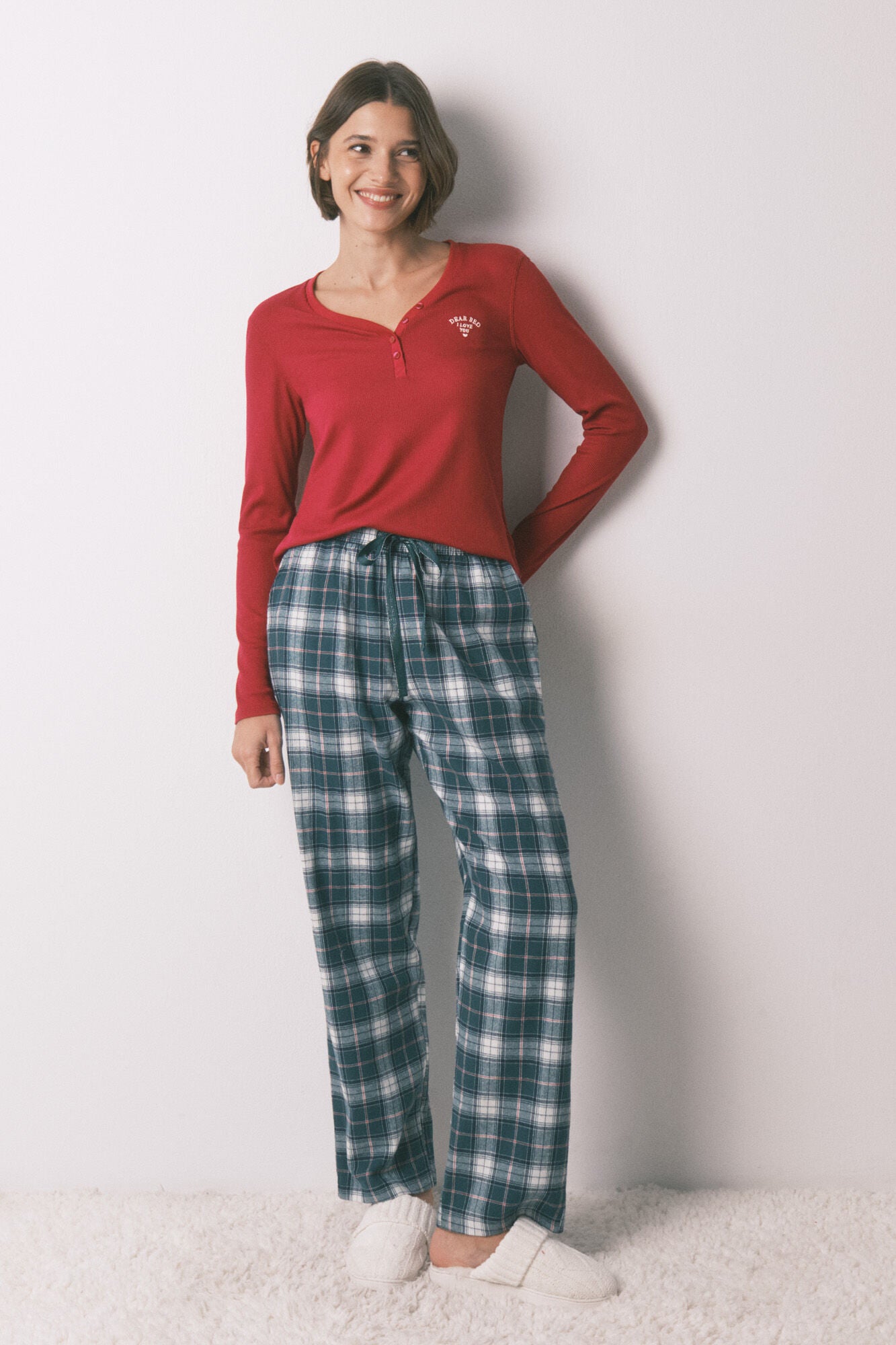 Long sleeve red waffle T-shirt