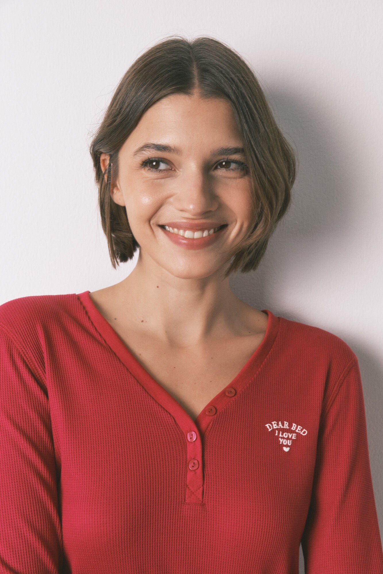 Long sleeve red waffle T-shirt