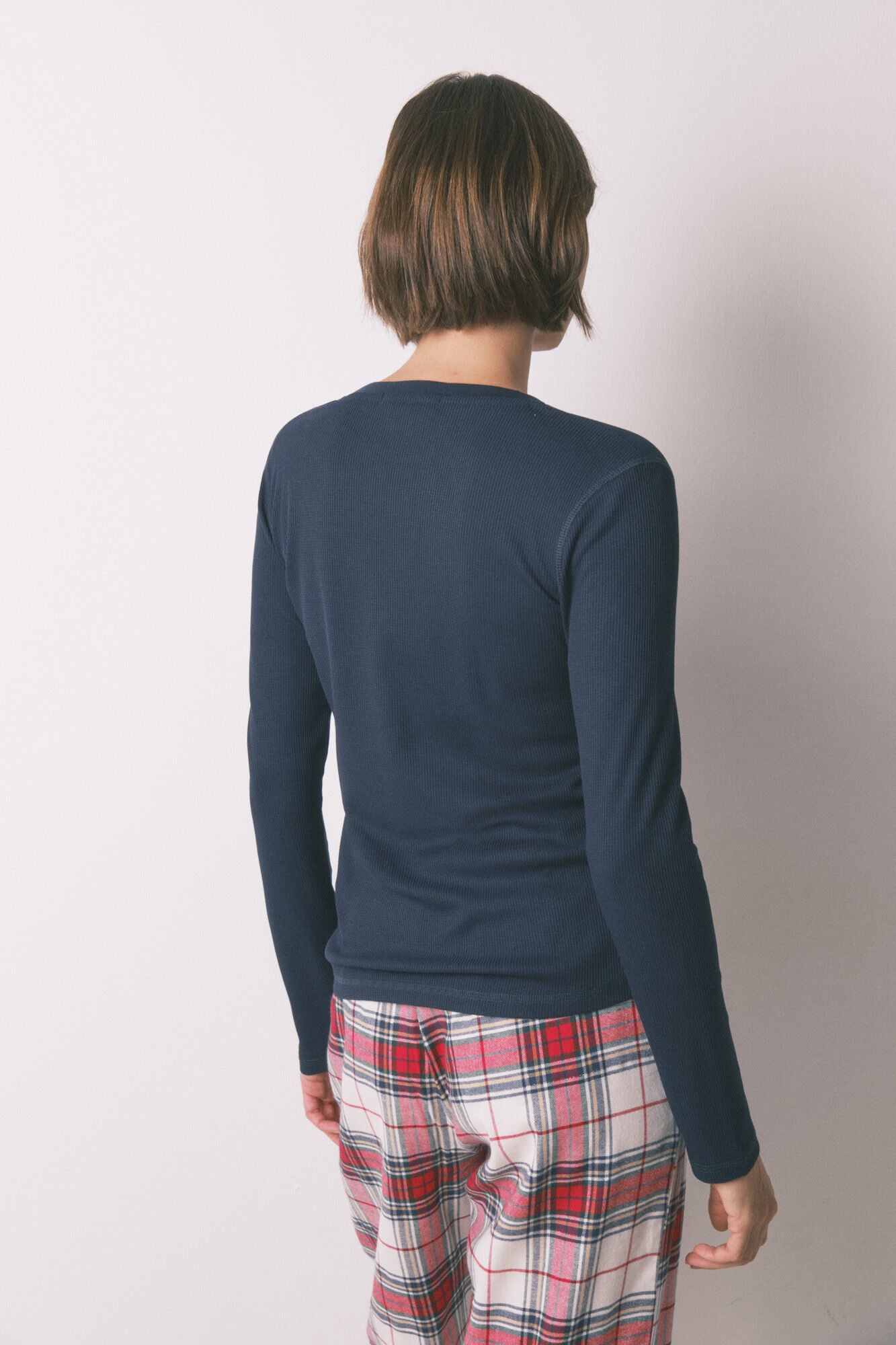 Blue waffle long sleeve T-shirt