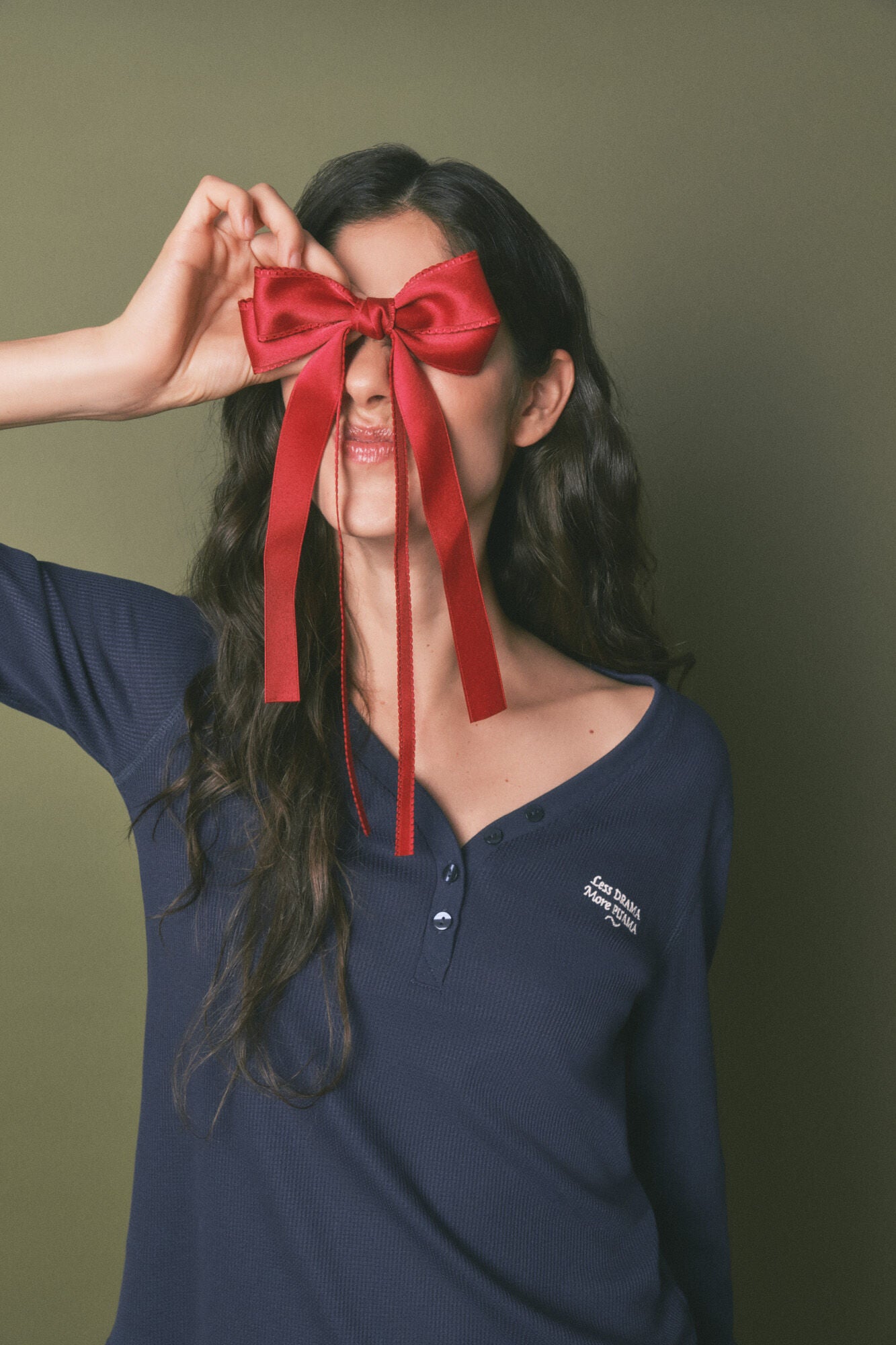 Blue waffle long sleeve T-shirt