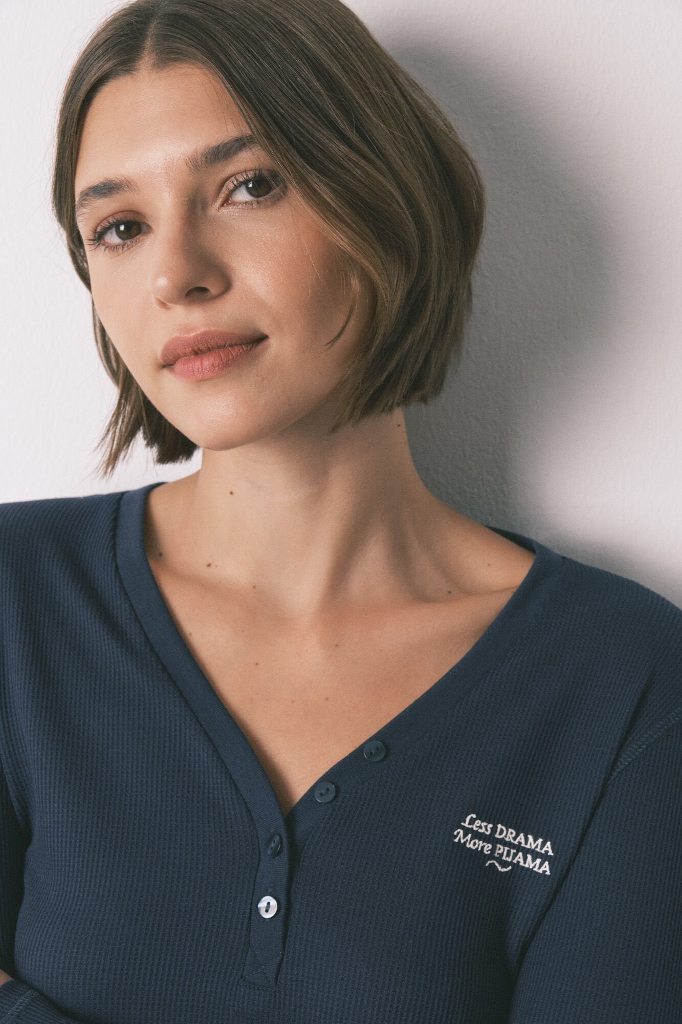 Blue waffle long sleeve T-shirt