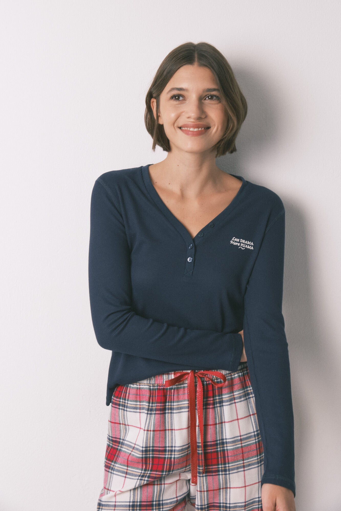 Blue waffle long sleeve T-shirt