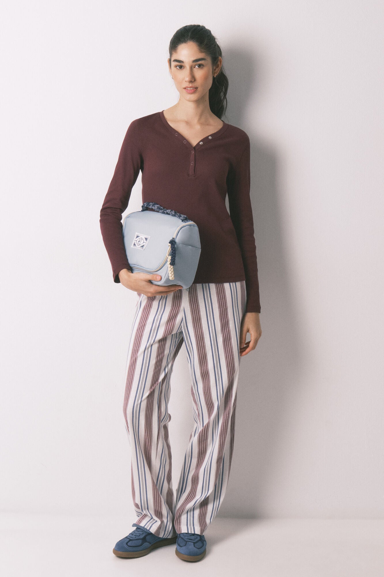 Burgundy ribbed cotton long sleeve T-shirt