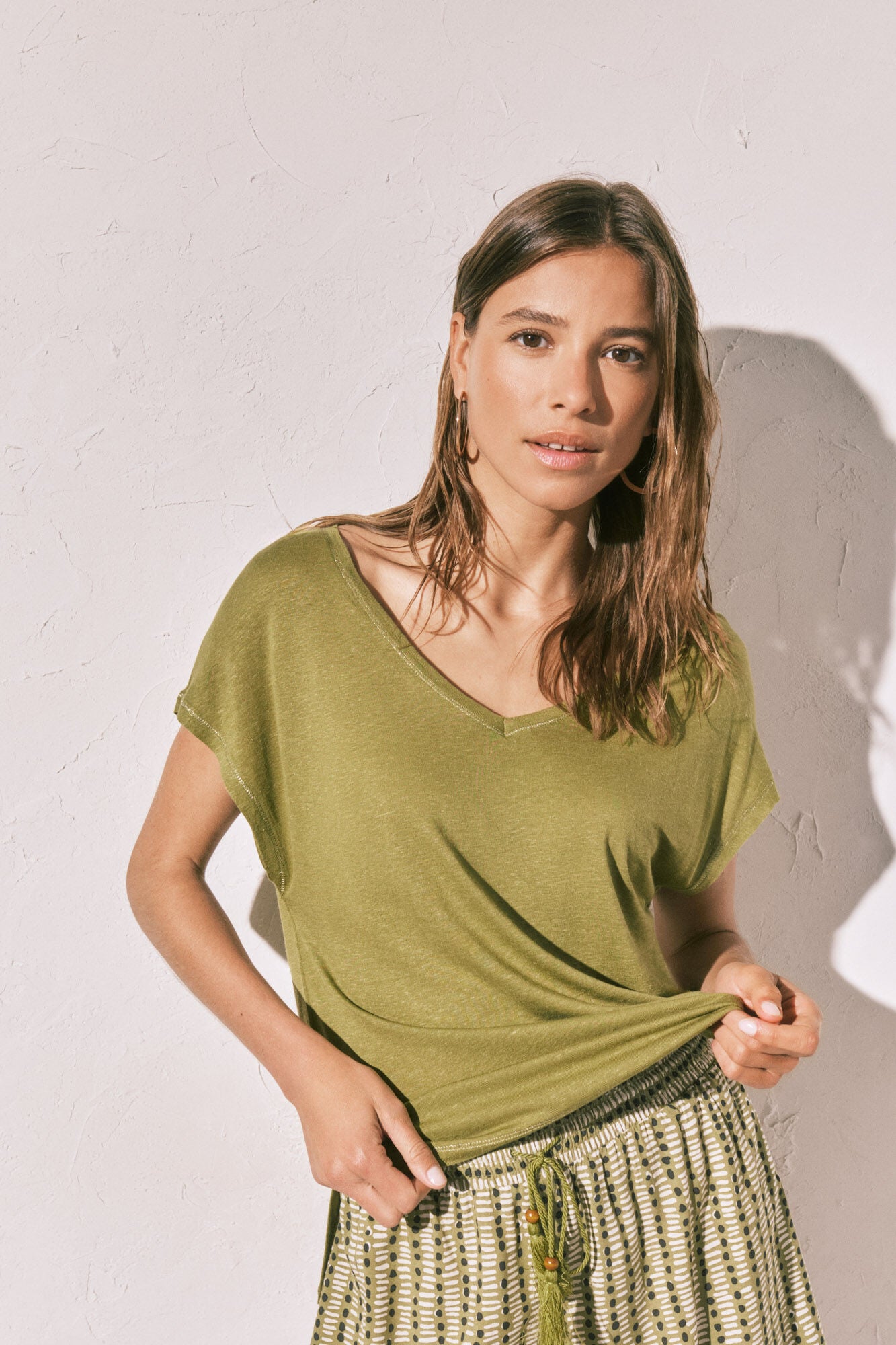 Green short-sleeved t-shirt