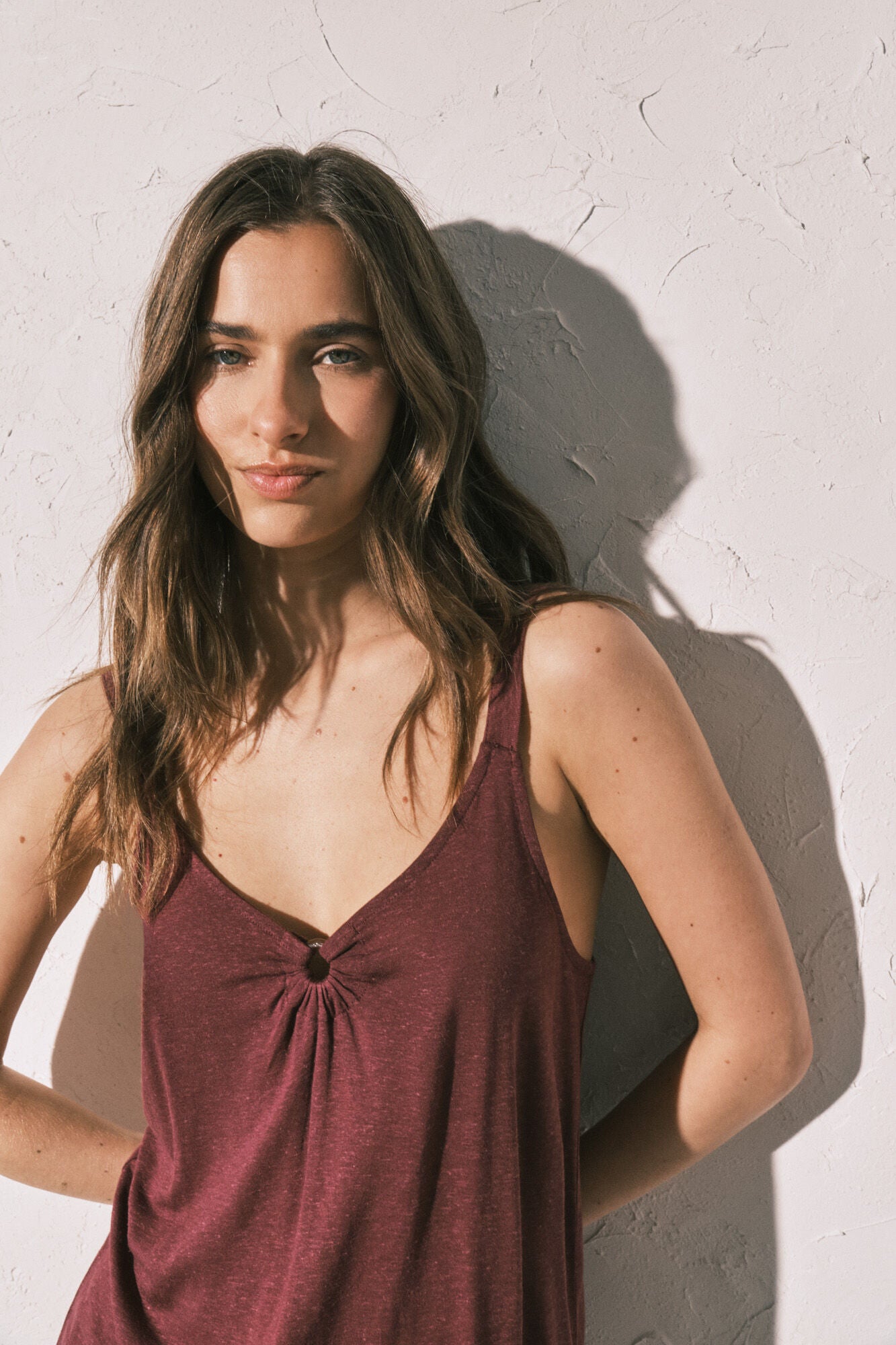 Burgundy underwired ruched tank top