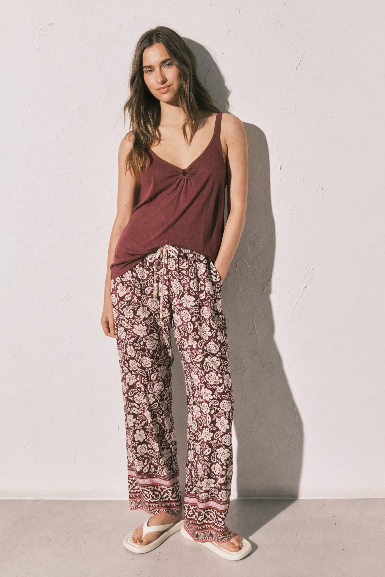 Burgundy underwired ruched tank top