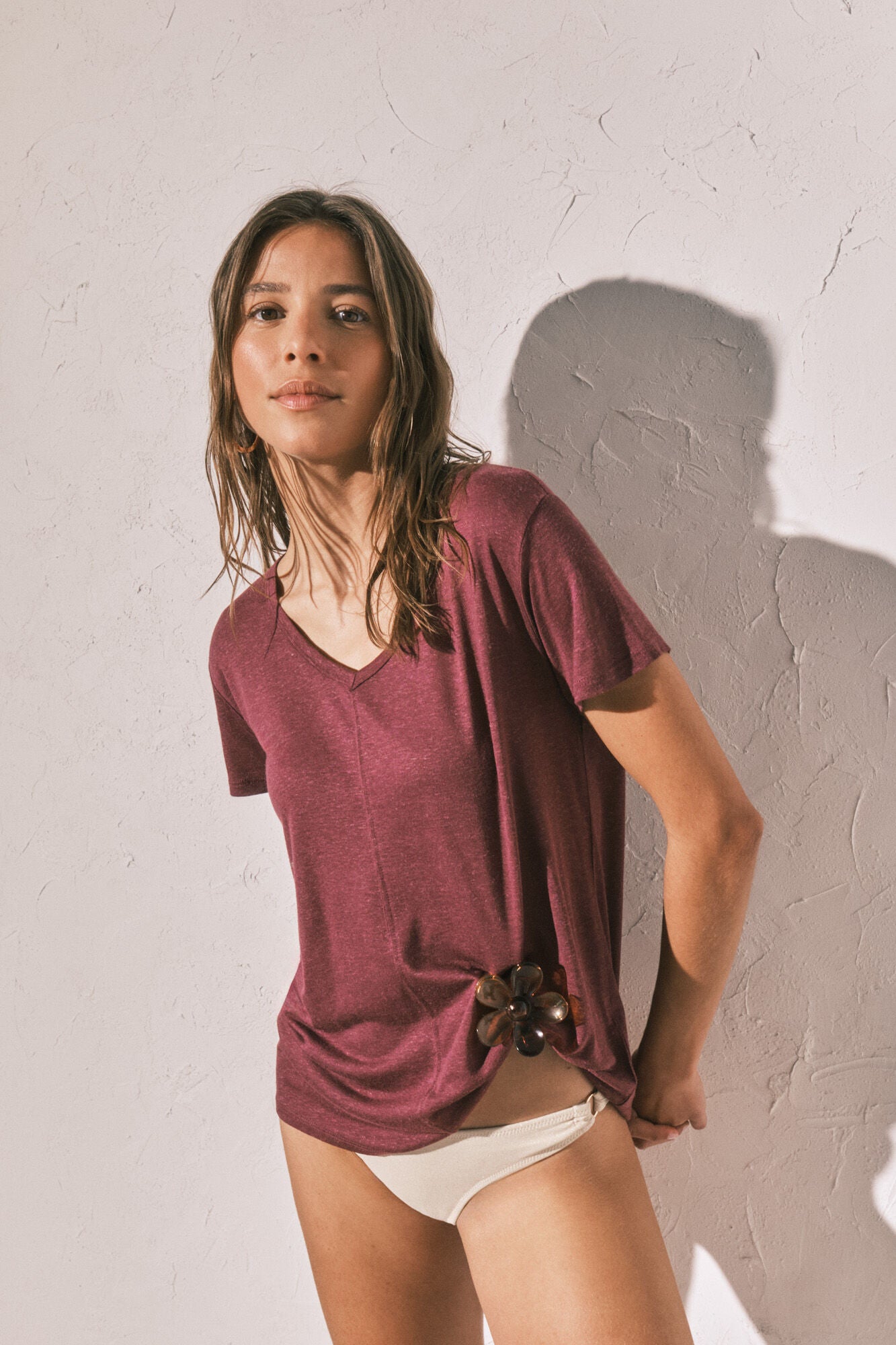 Maroon underwired ruched tank top