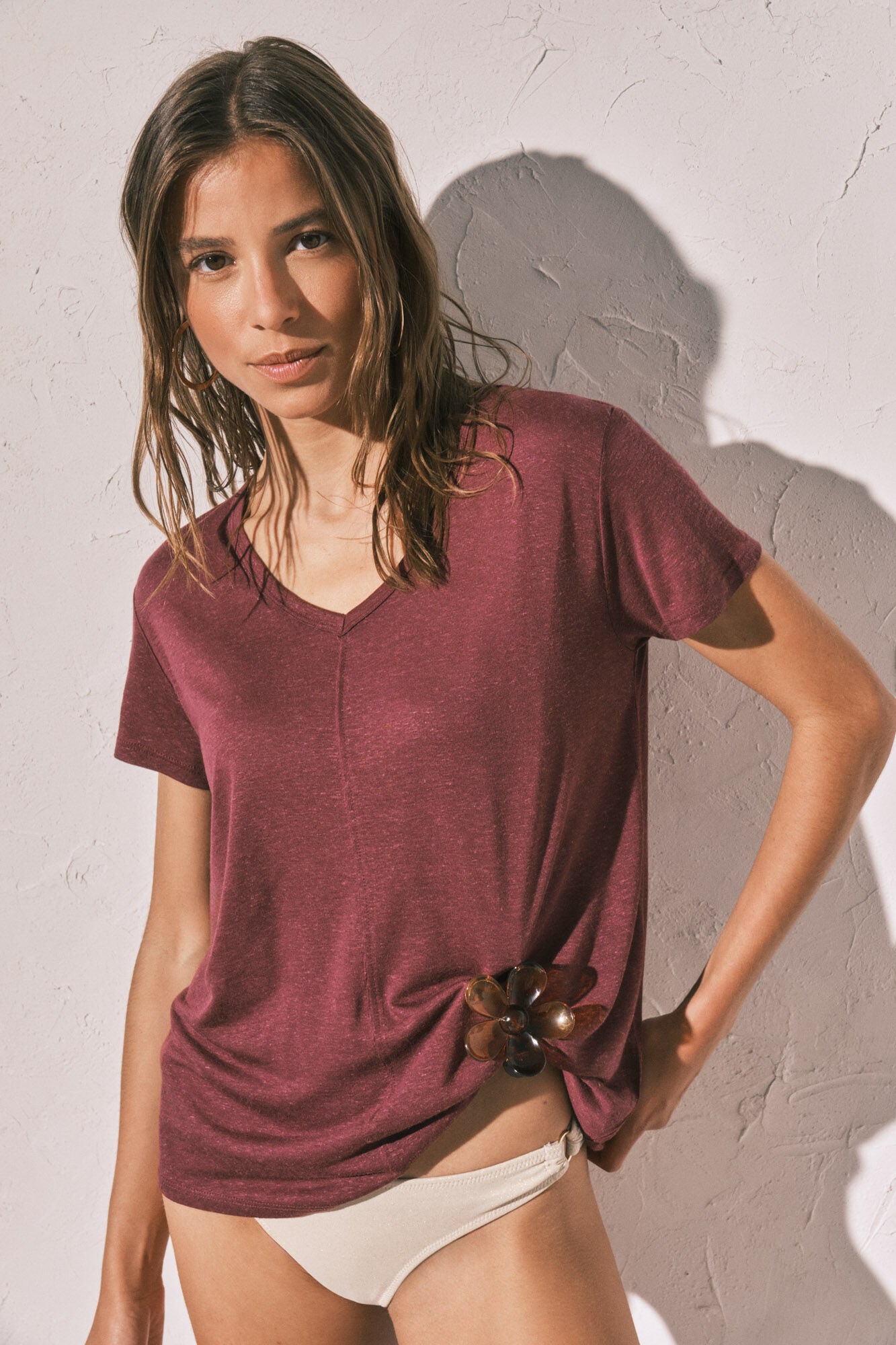 Maroon underwired ruched tank top