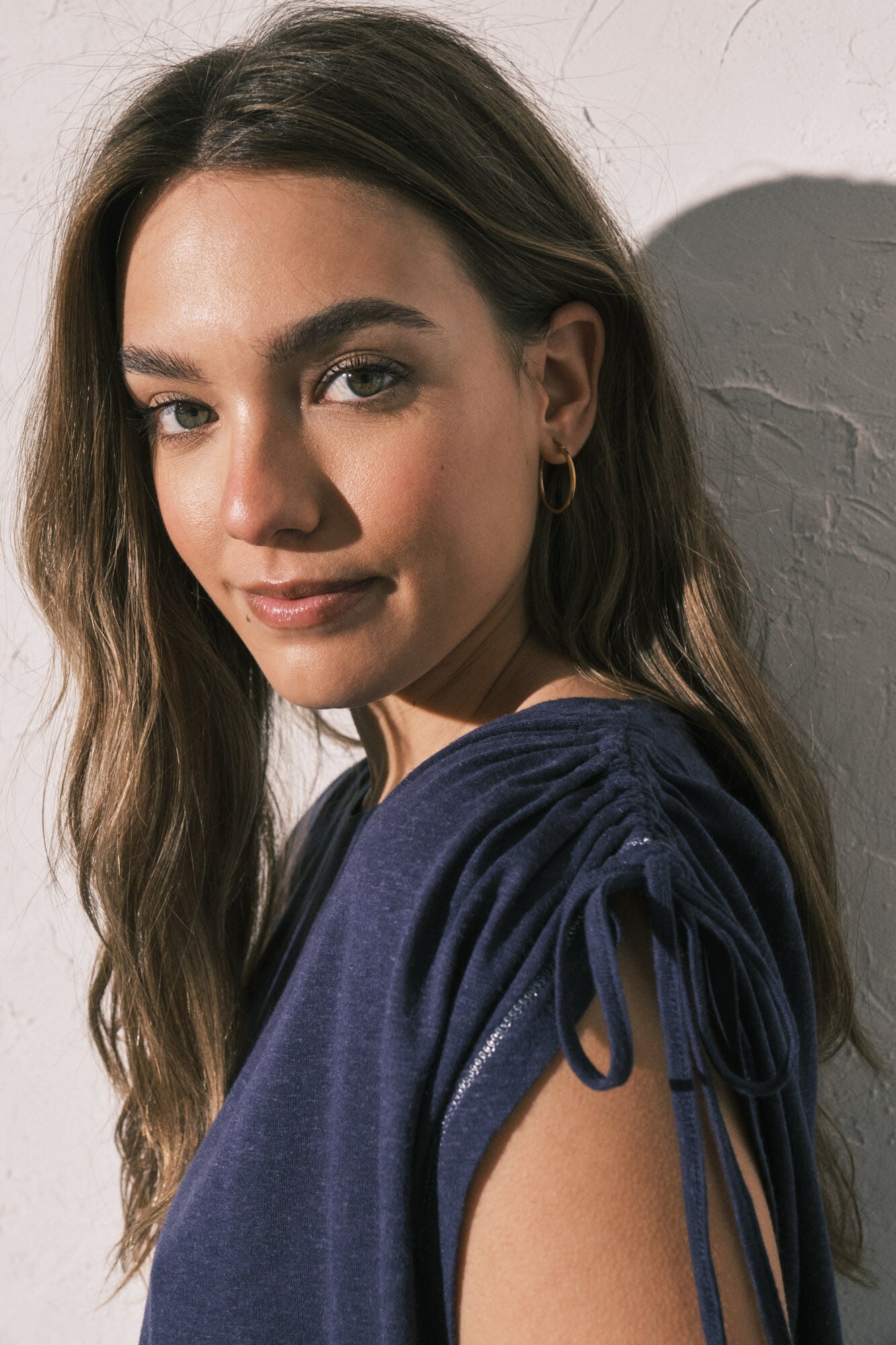 Blue viscose and linen T-shirt