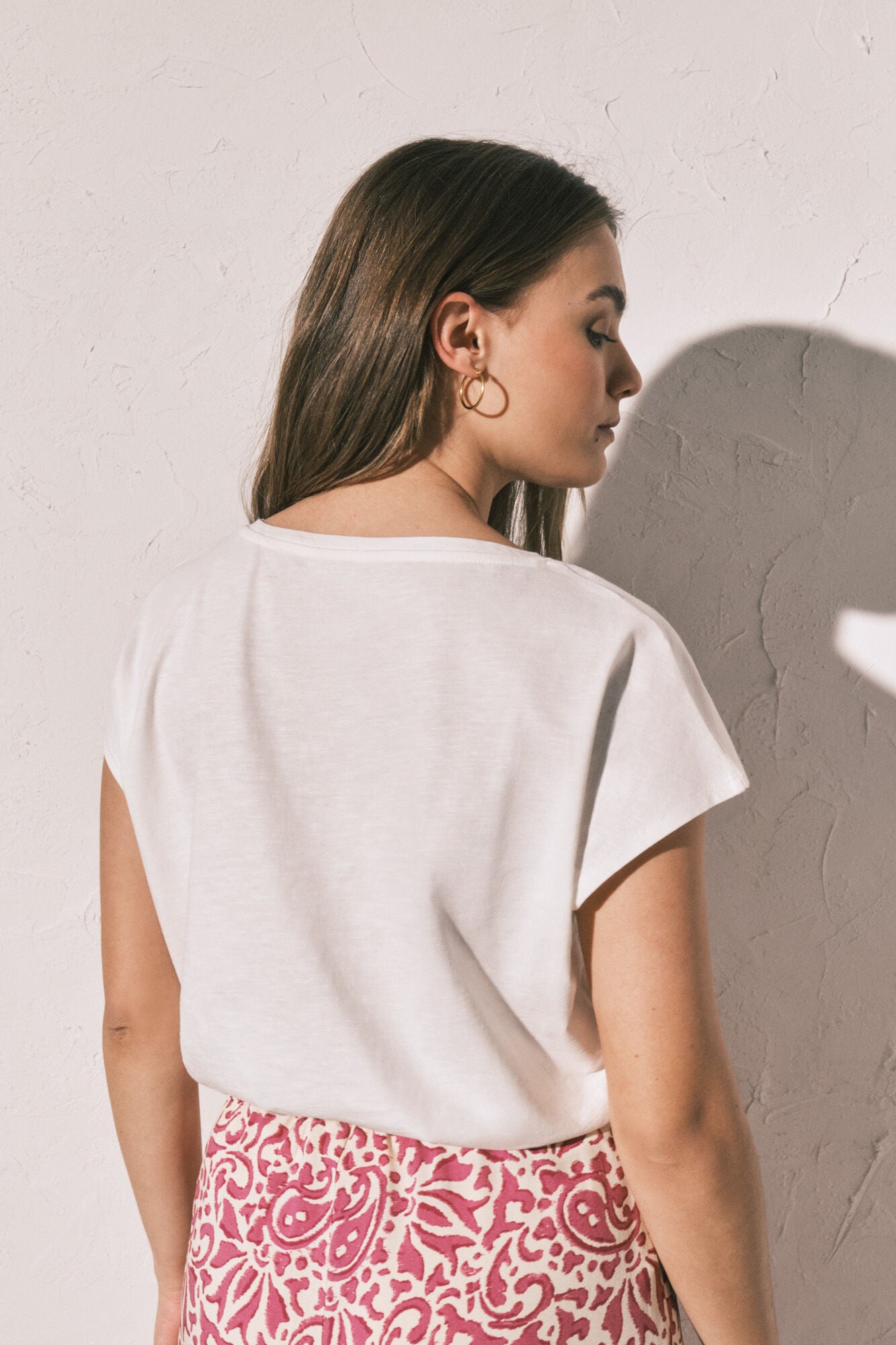 White cotton ruched T-shirt