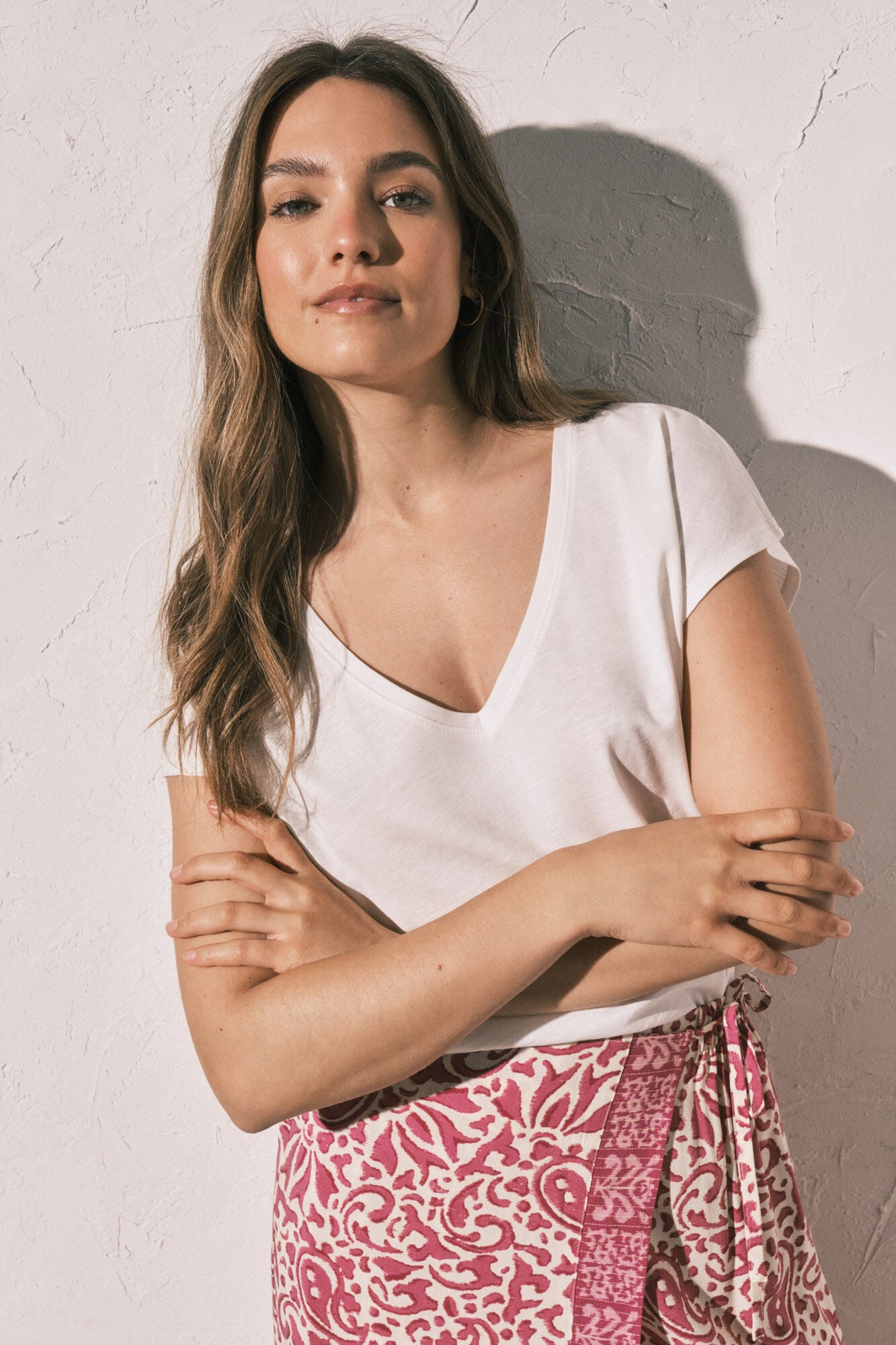 White cotton ruched T-shirt