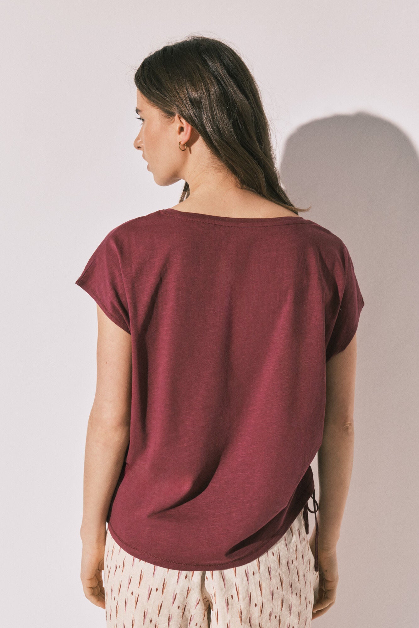 Burgundy cotton ruched T-shirt