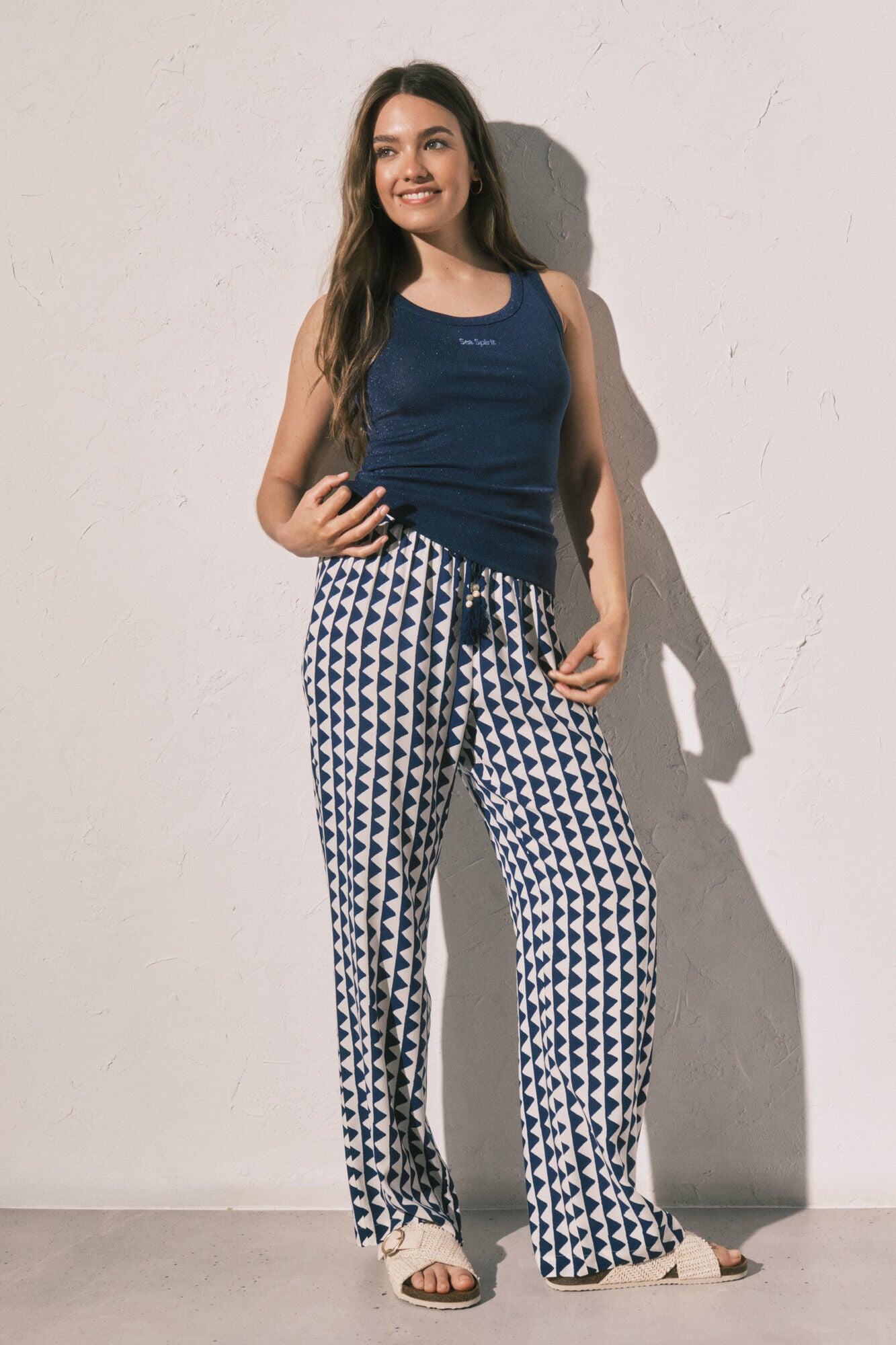 Navy lurex ribbed vest top