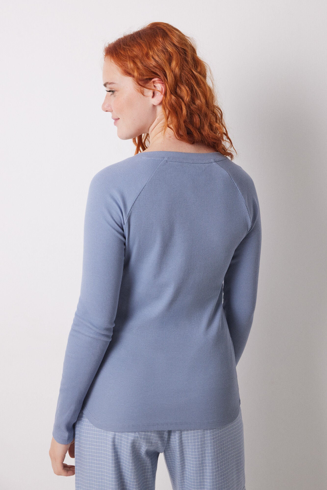Blue ribbed long sleeve T-shirt