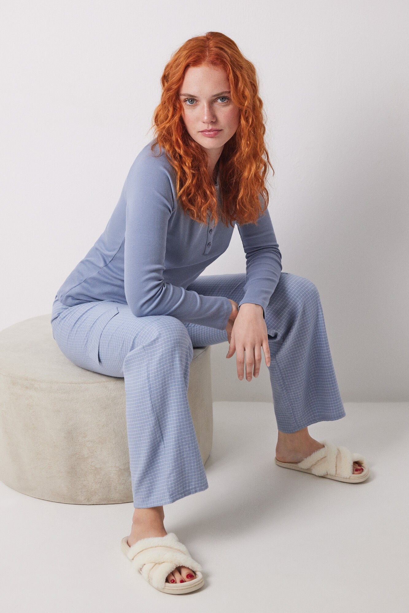 Blue ribbed long sleeve T-shirt