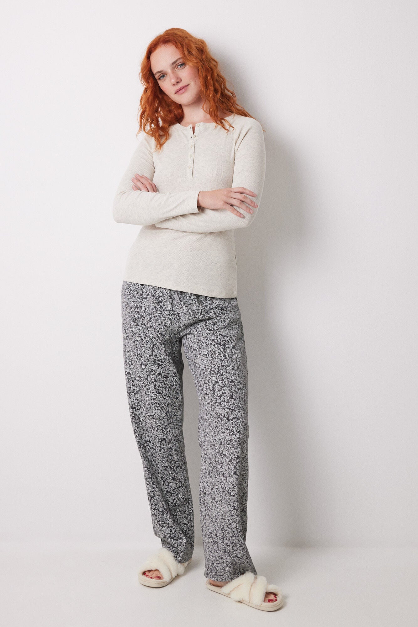Long sleeve ribbed T-shirt in sand