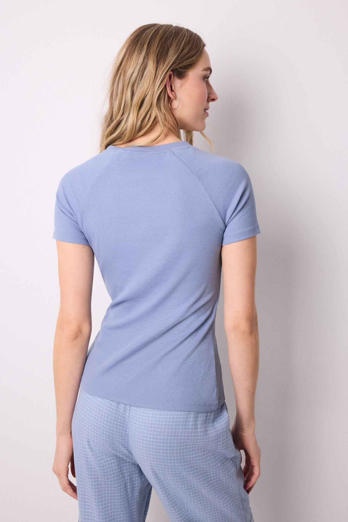 Blue ribbed short sleeve T-shirt
