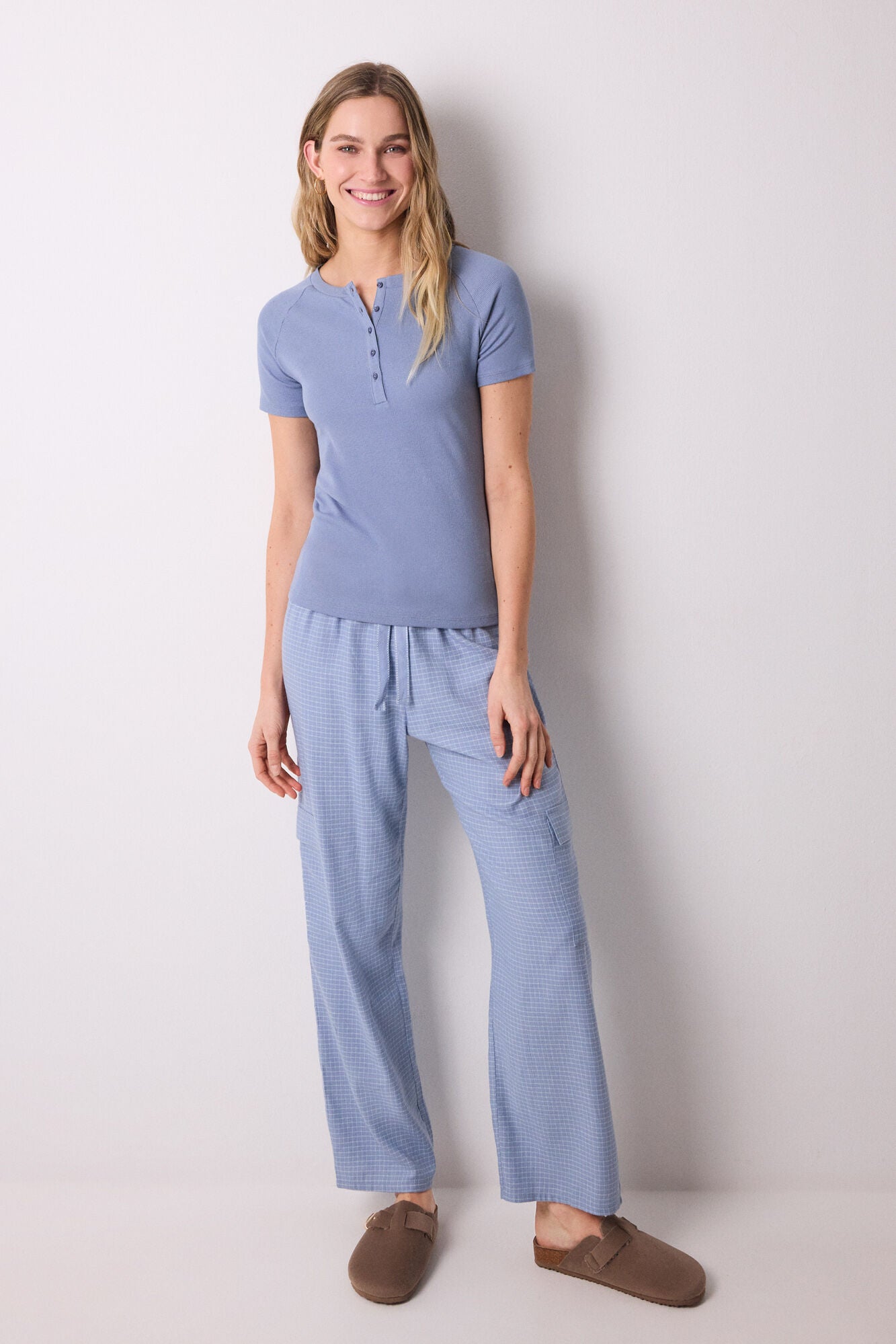 Blue ribbed short sleeve T-shirt
