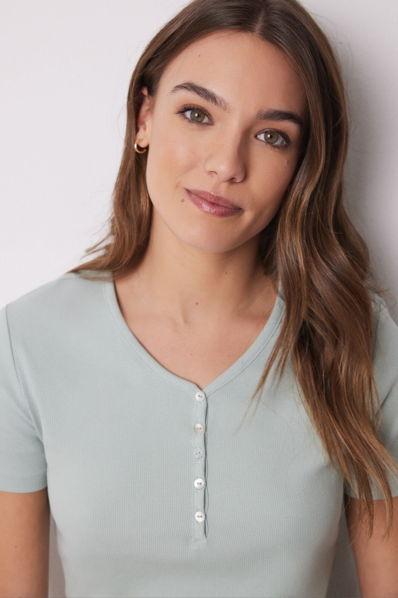 Green ribbed short sleeve -shirt