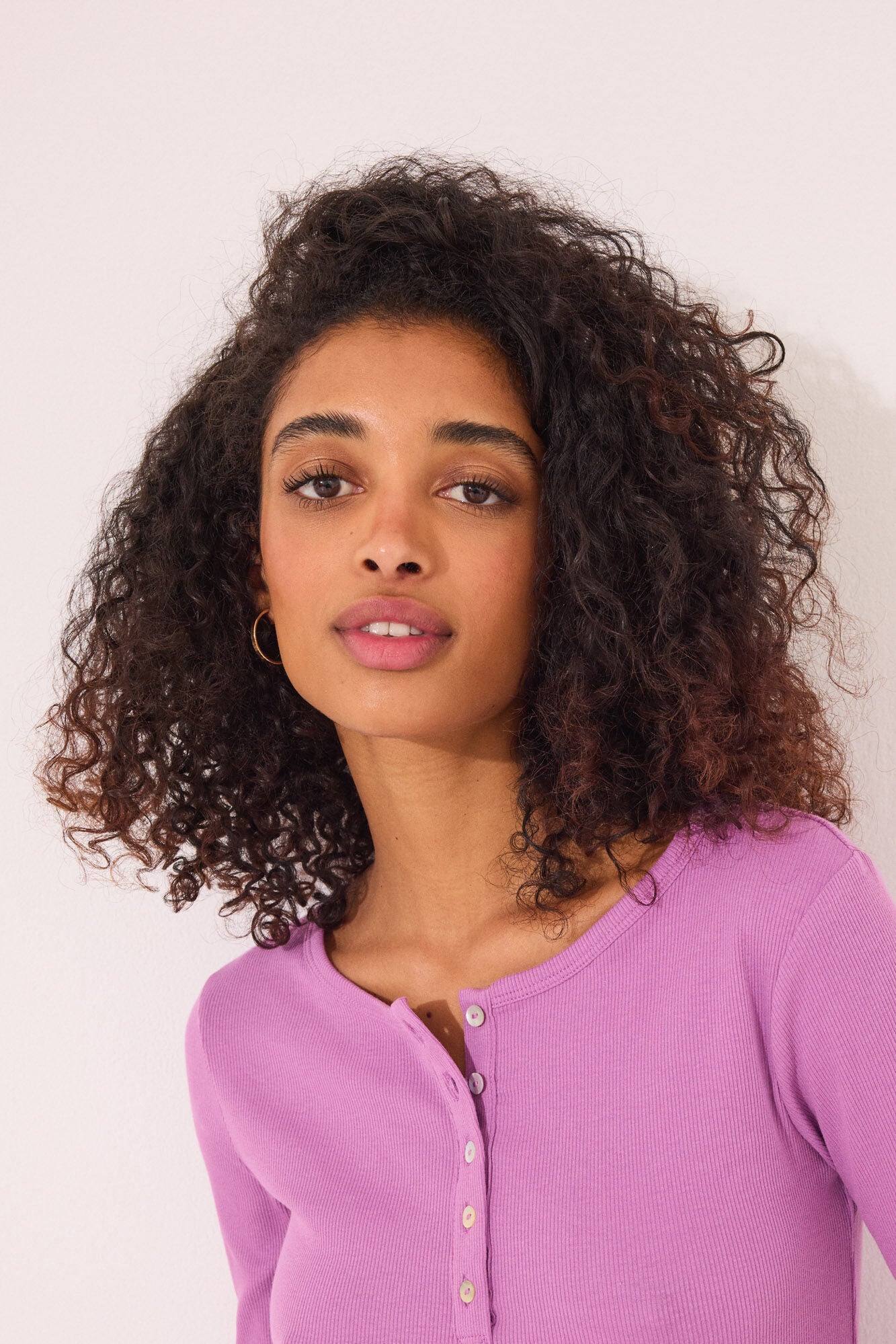 Purple ribbed long sleeve T-shirt