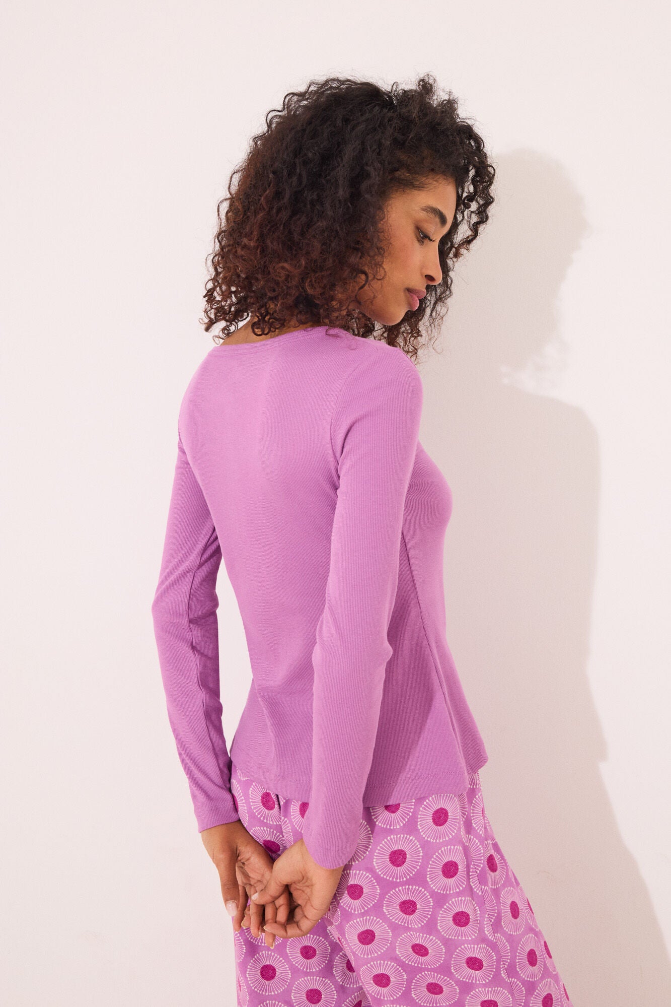 Purple ribbed long sleeve T-shirt