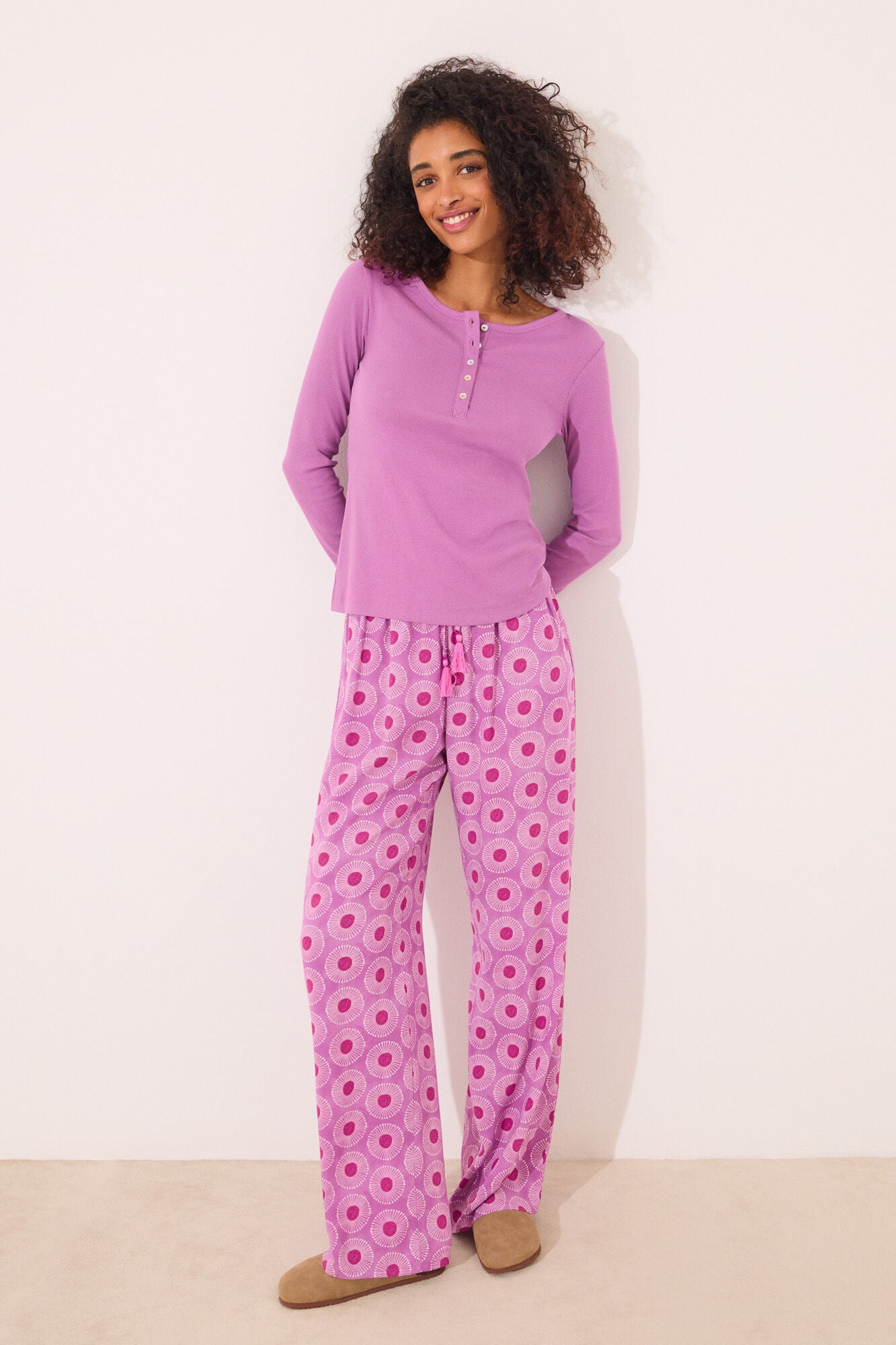 Purple ribbed long sleeve T-shirt