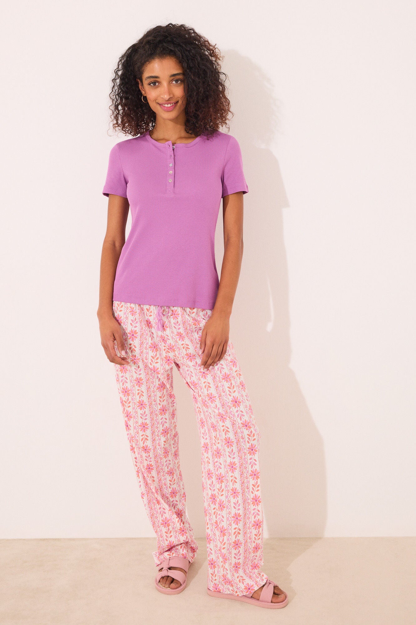Purple ribbed short sleeve T-shirt