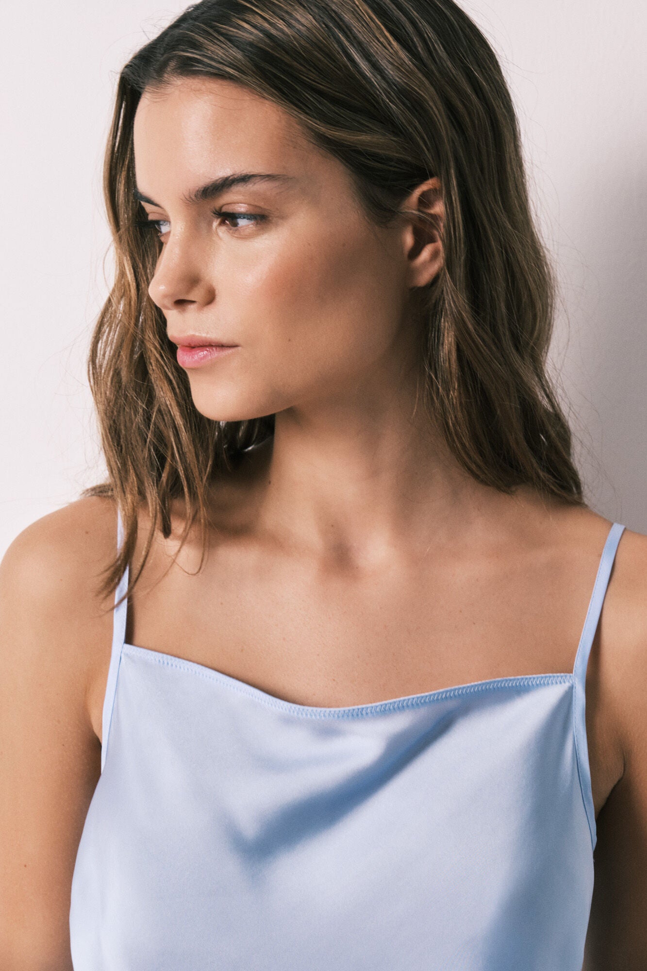 Blue satin midi nightgown with straps