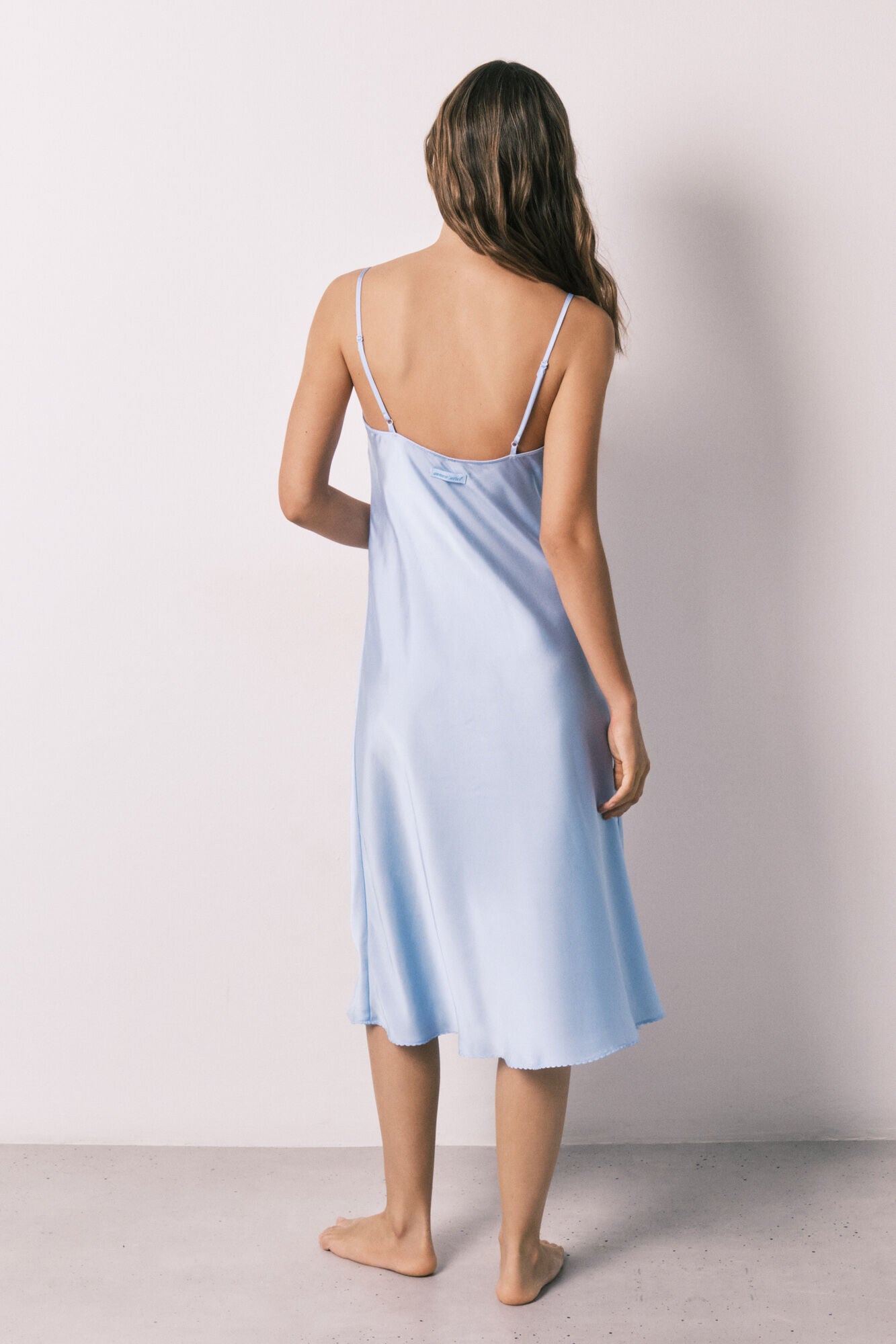 Blue satin midi nightgown with straps