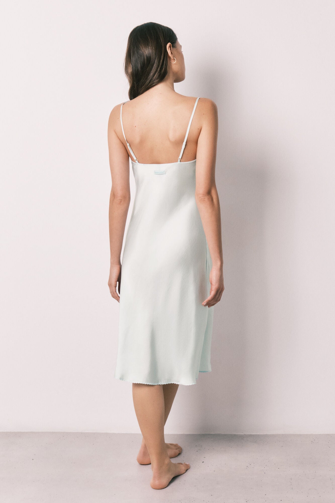 Green satin midi nightgown with straps
