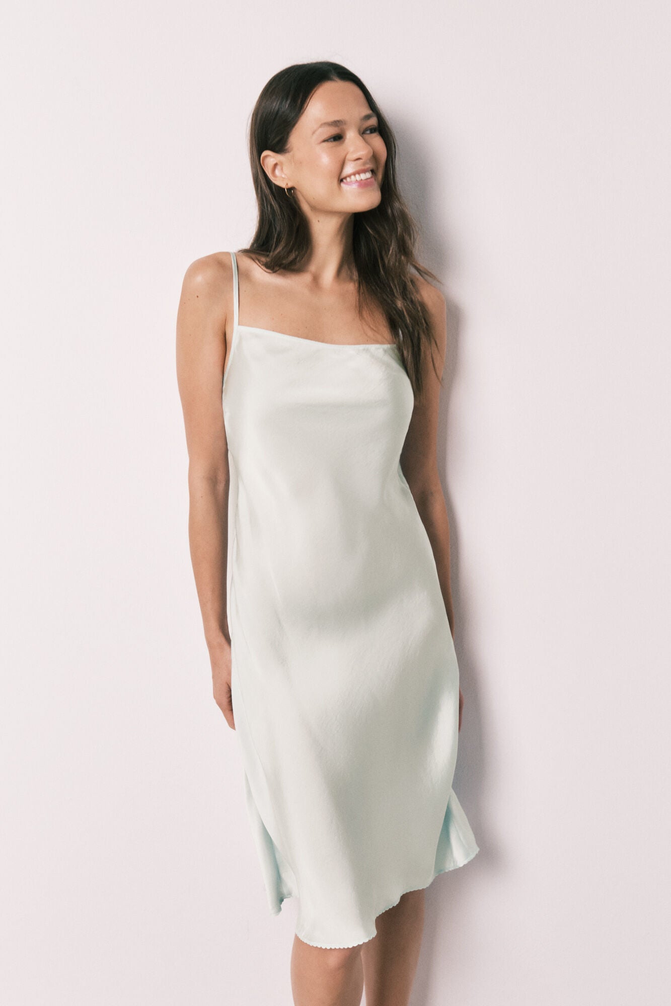 Green satin midi nightgown with straps