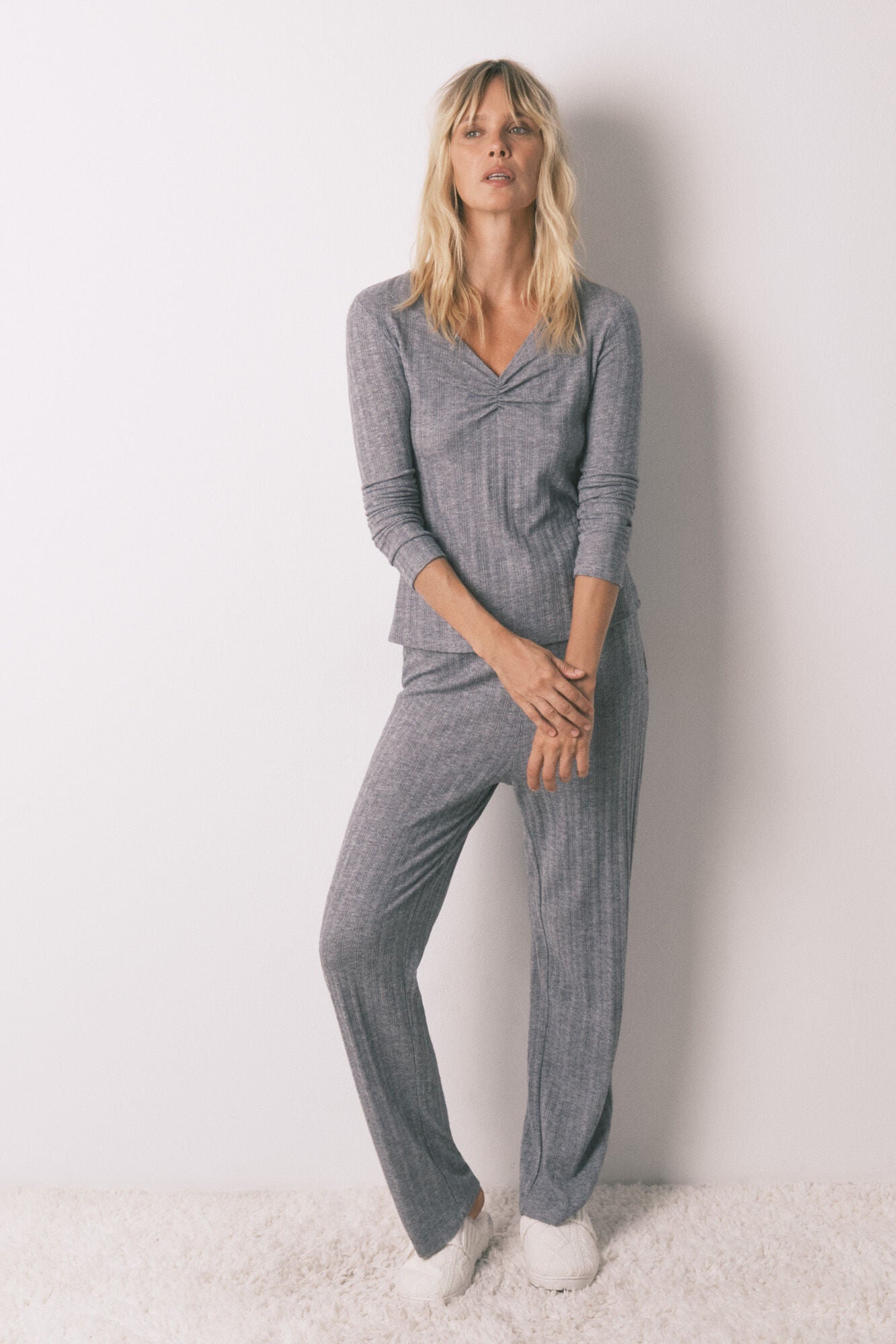 Long gray knit pajamas