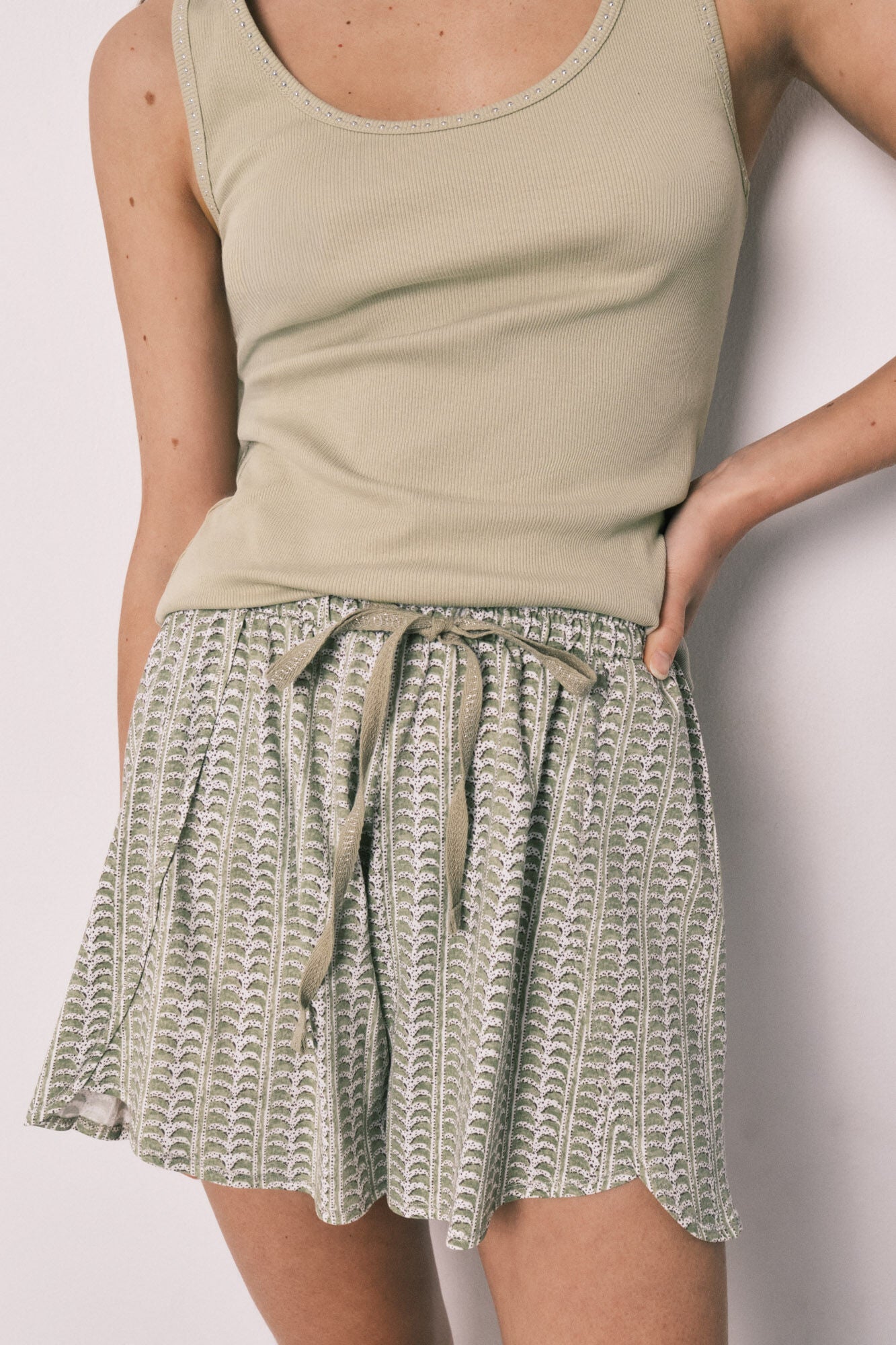Green cotton short pajamas