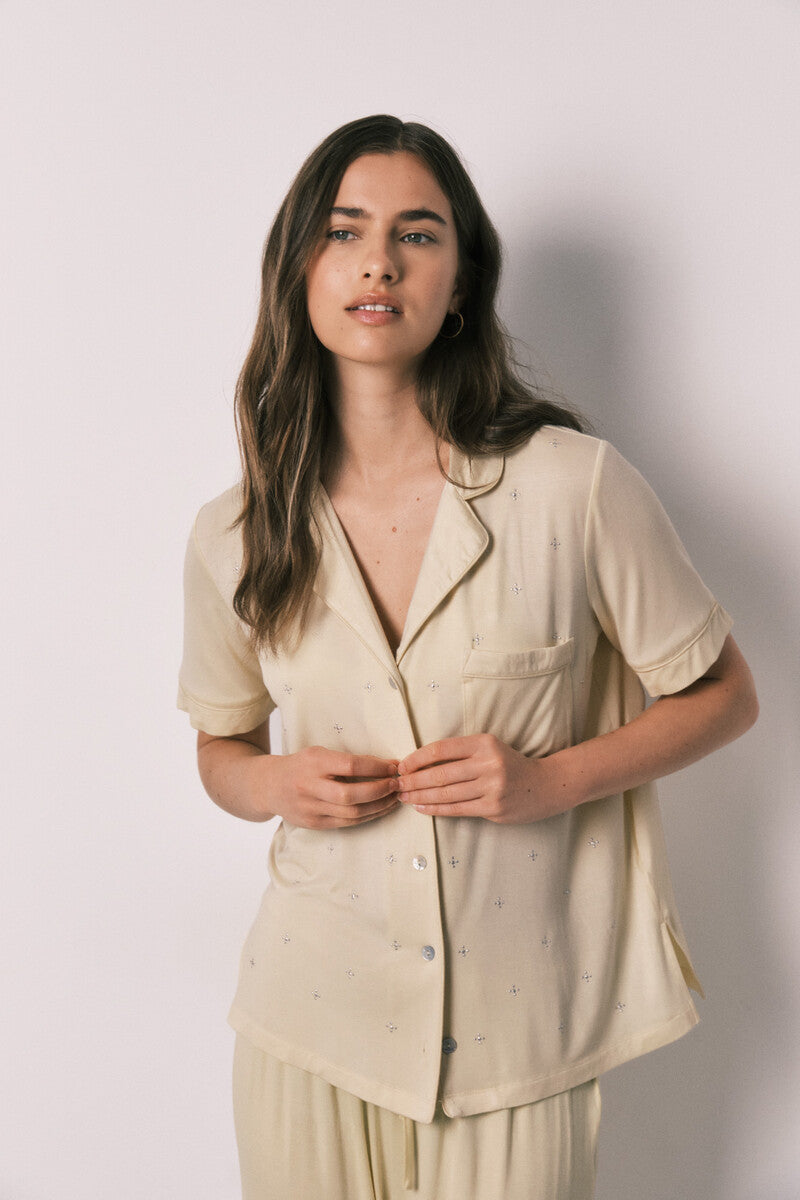 Yellow long shirt-style pajamas