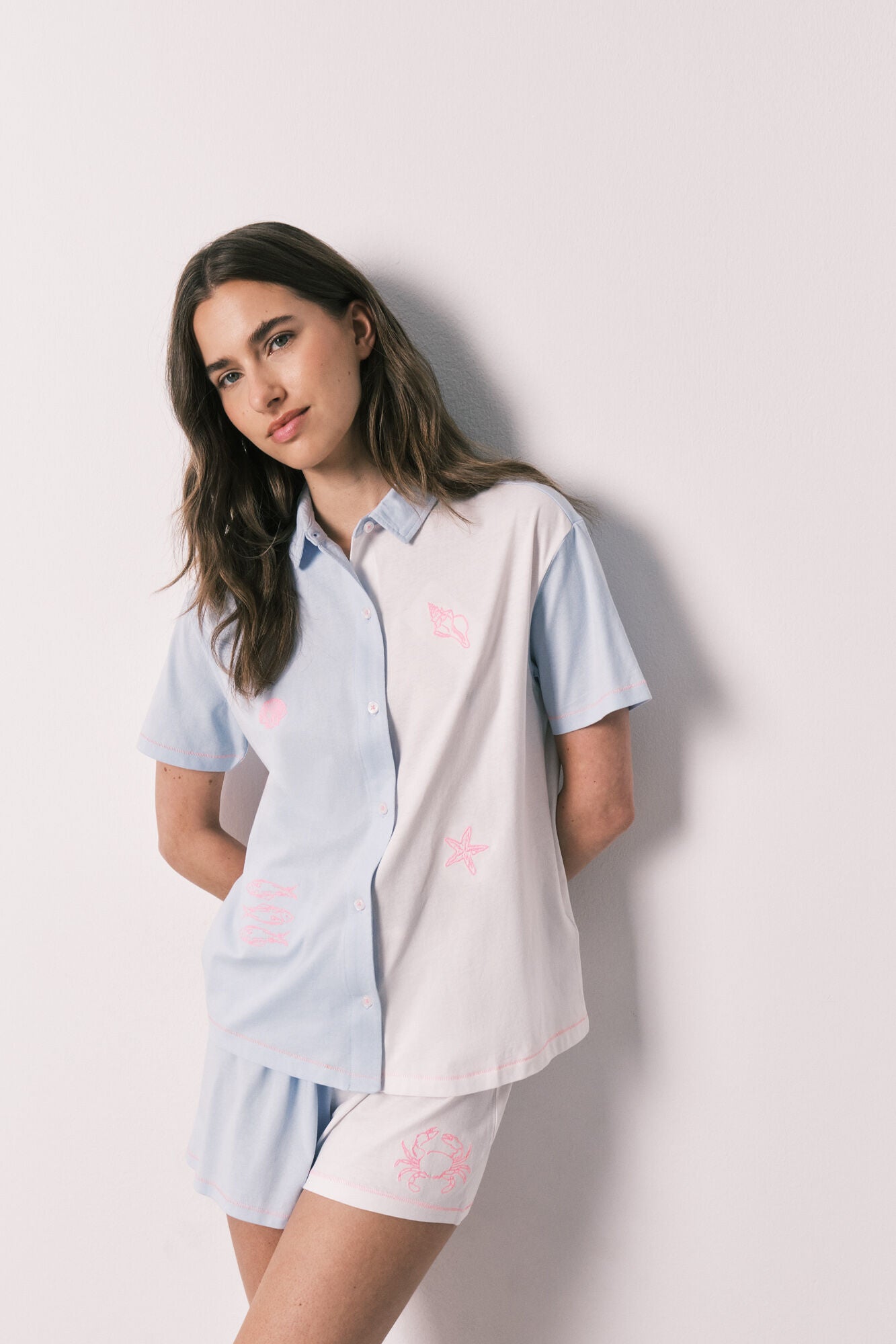 Cotton short classic pyjamas with knot