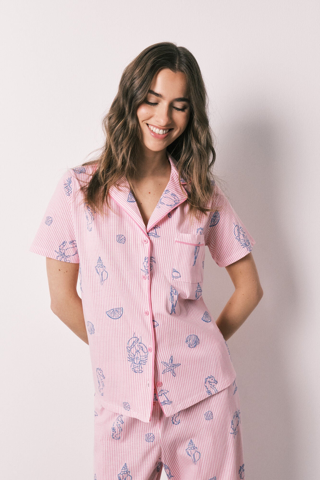Pink striped cotton classic pyjamas
