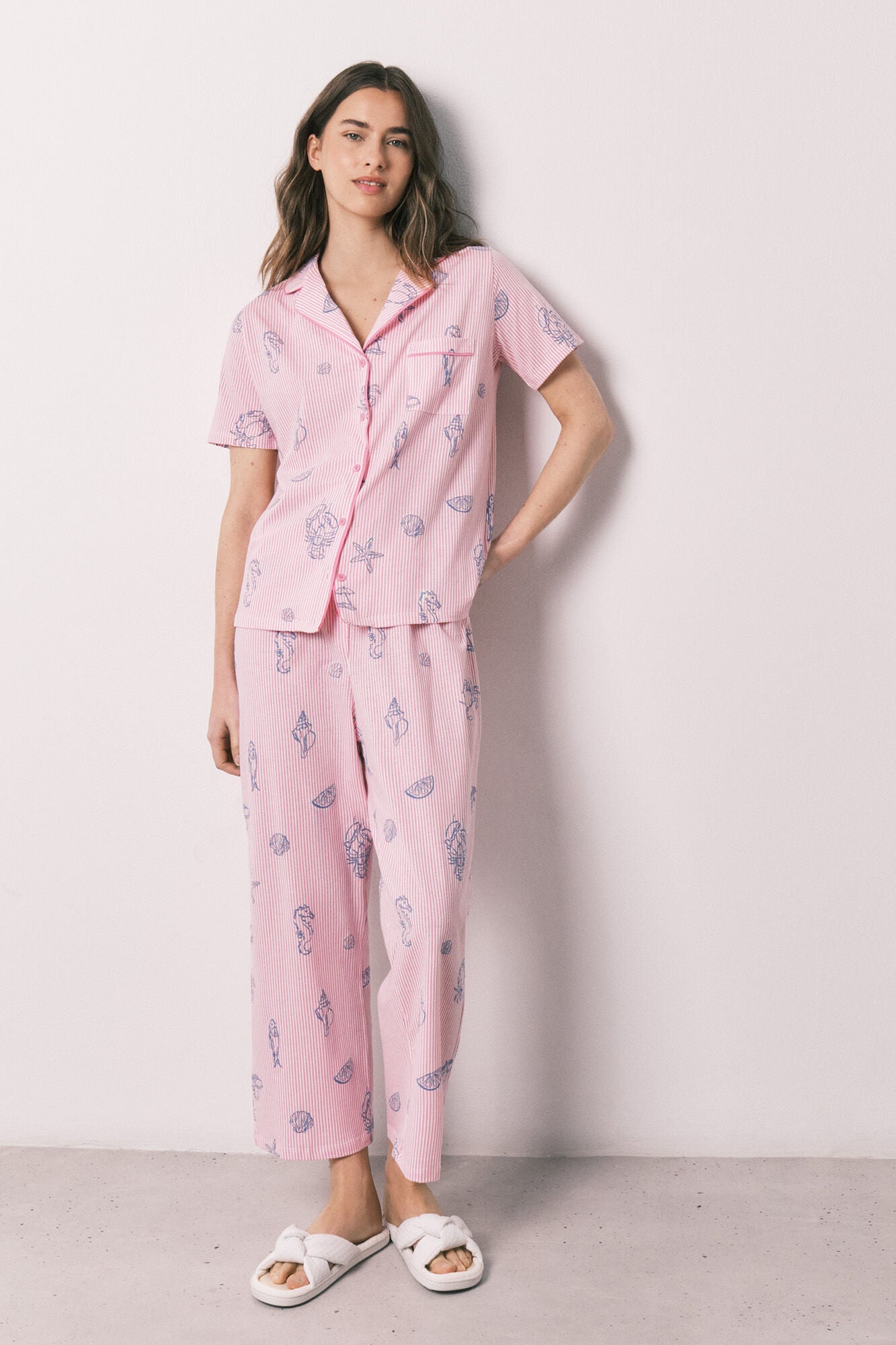 Pink striped cotton classic pyjamas