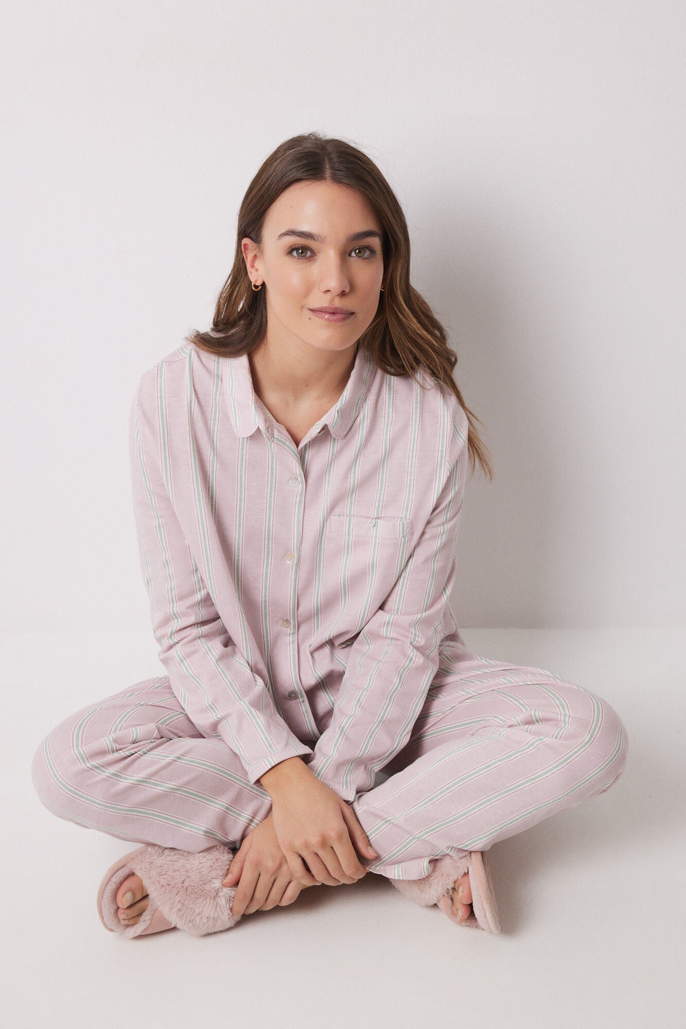 Long shirt pajamas 100% cotton striped