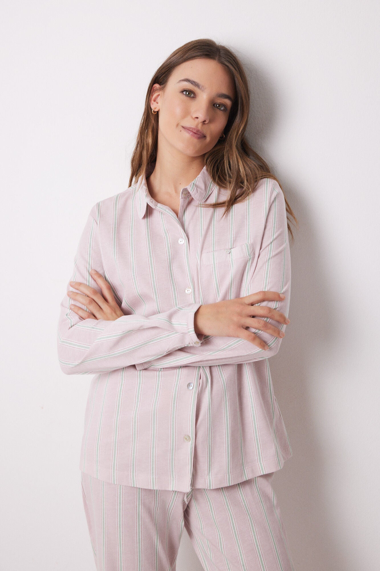 Long shirt pajamas 100% cotton striped