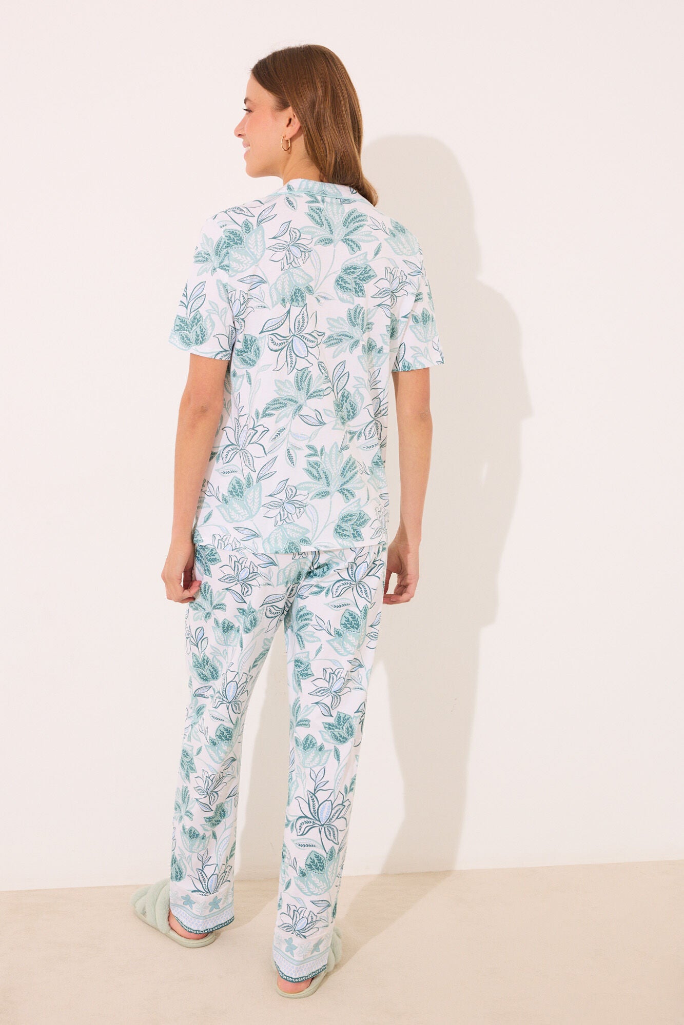 100% cotton classic pyjamas with green flowers