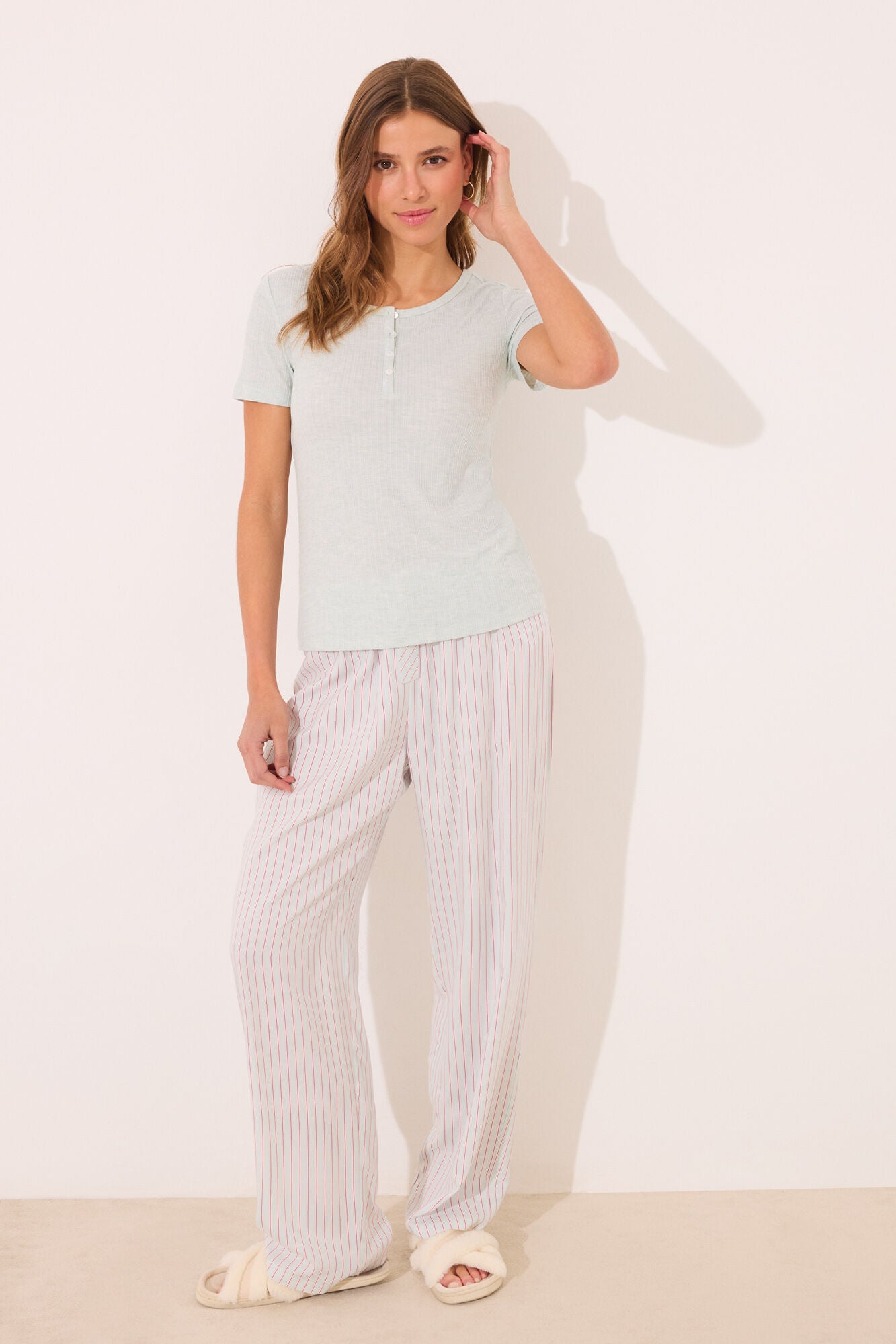 Striped ribbed viscose pyjamas