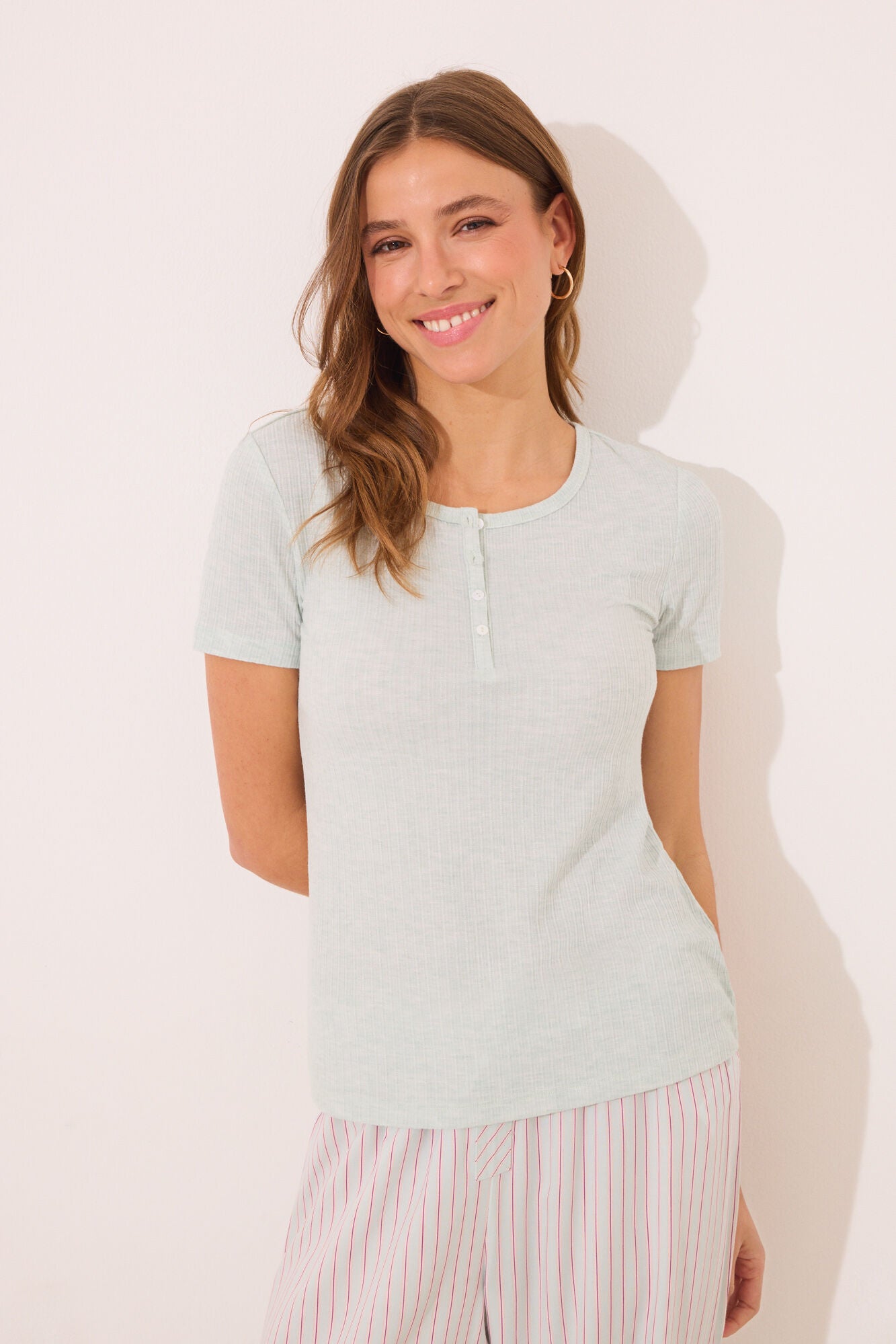 Striped ribbed viscose pyjamas