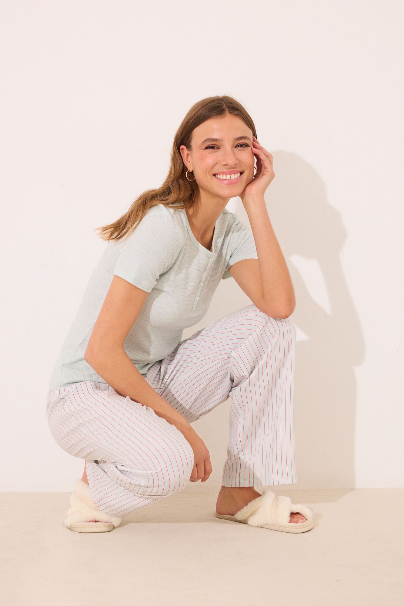 Striped ribbed viscose pyjamas
