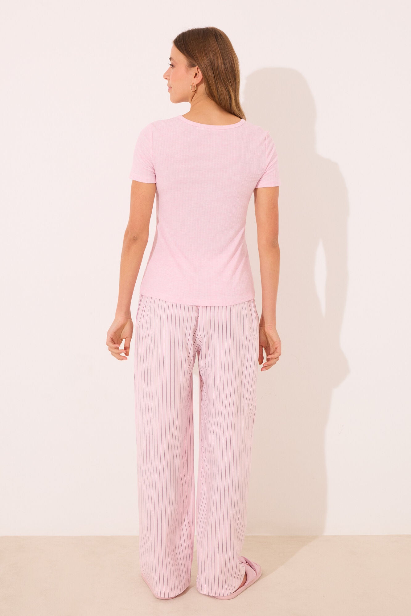 Pink striped ribbed viscose pyjamas