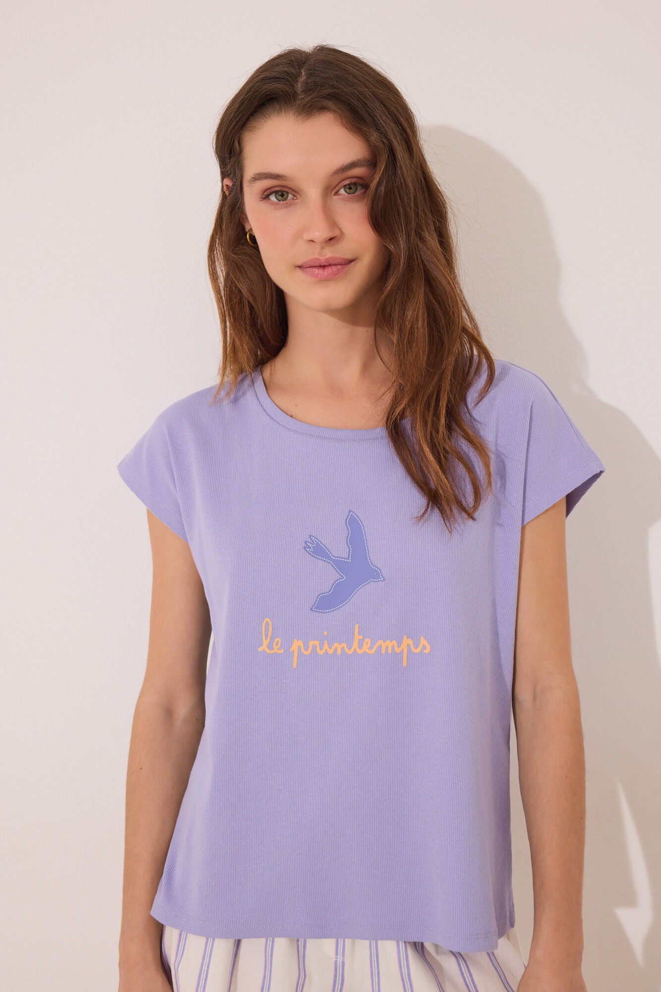 Short lilac striped cotton short pyjamas