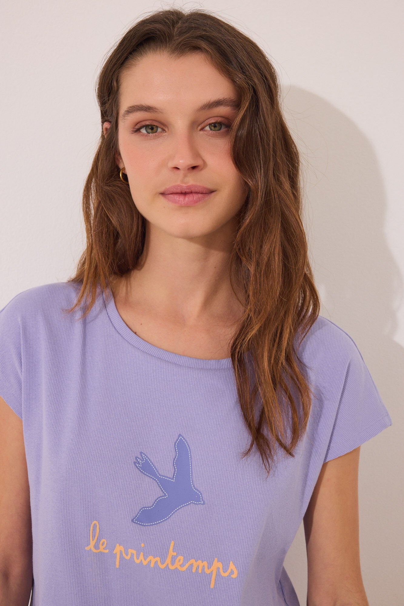 Short lilac striped cotton short pyjamas