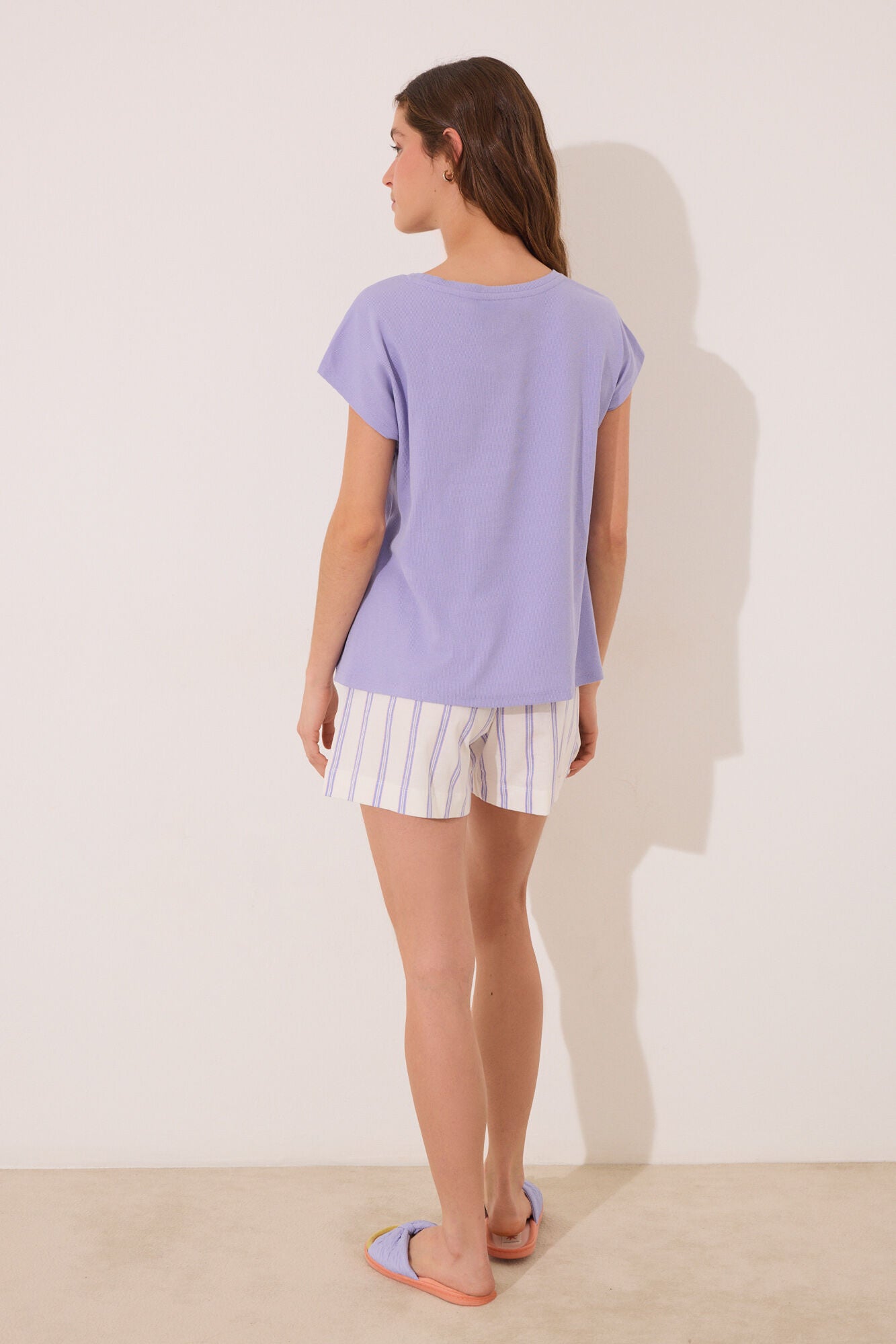 Short lilac striped cotton short pyjamas